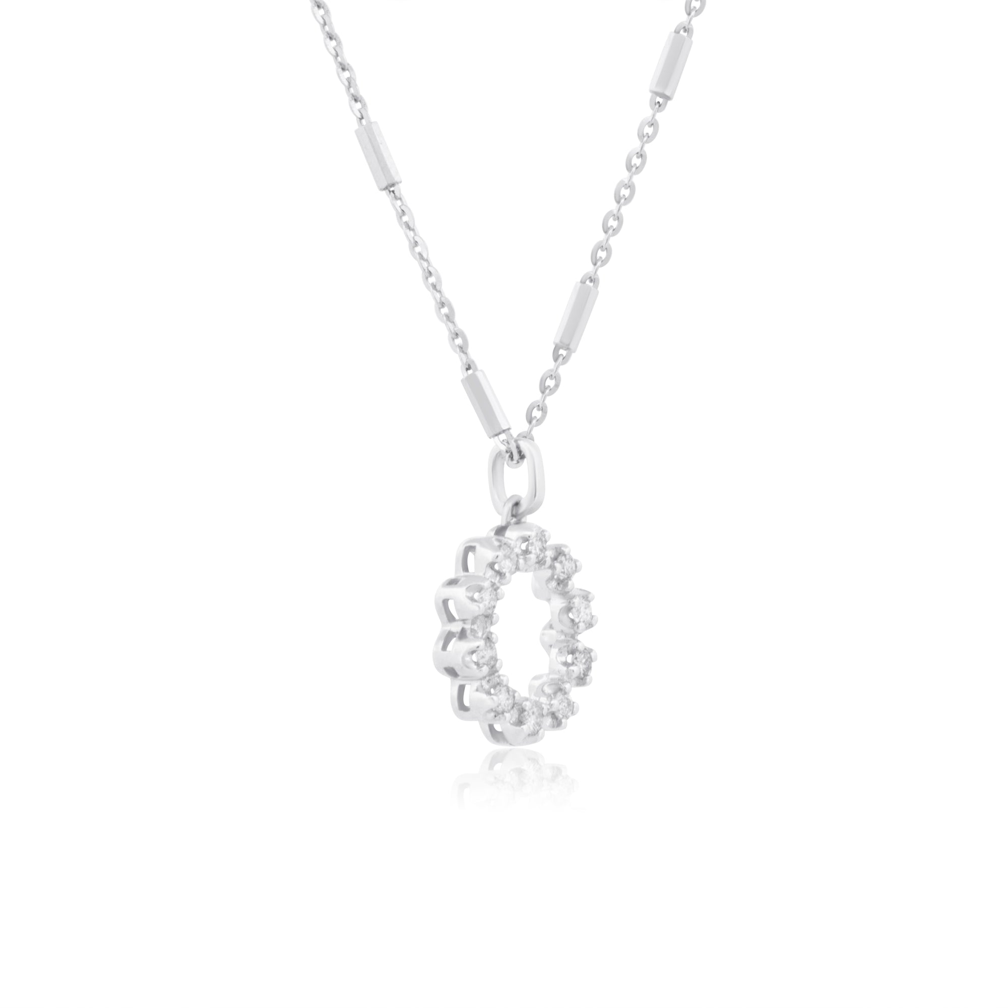 14k White Gold with .20Ctw Minimalist Diamond Wreath Necklace