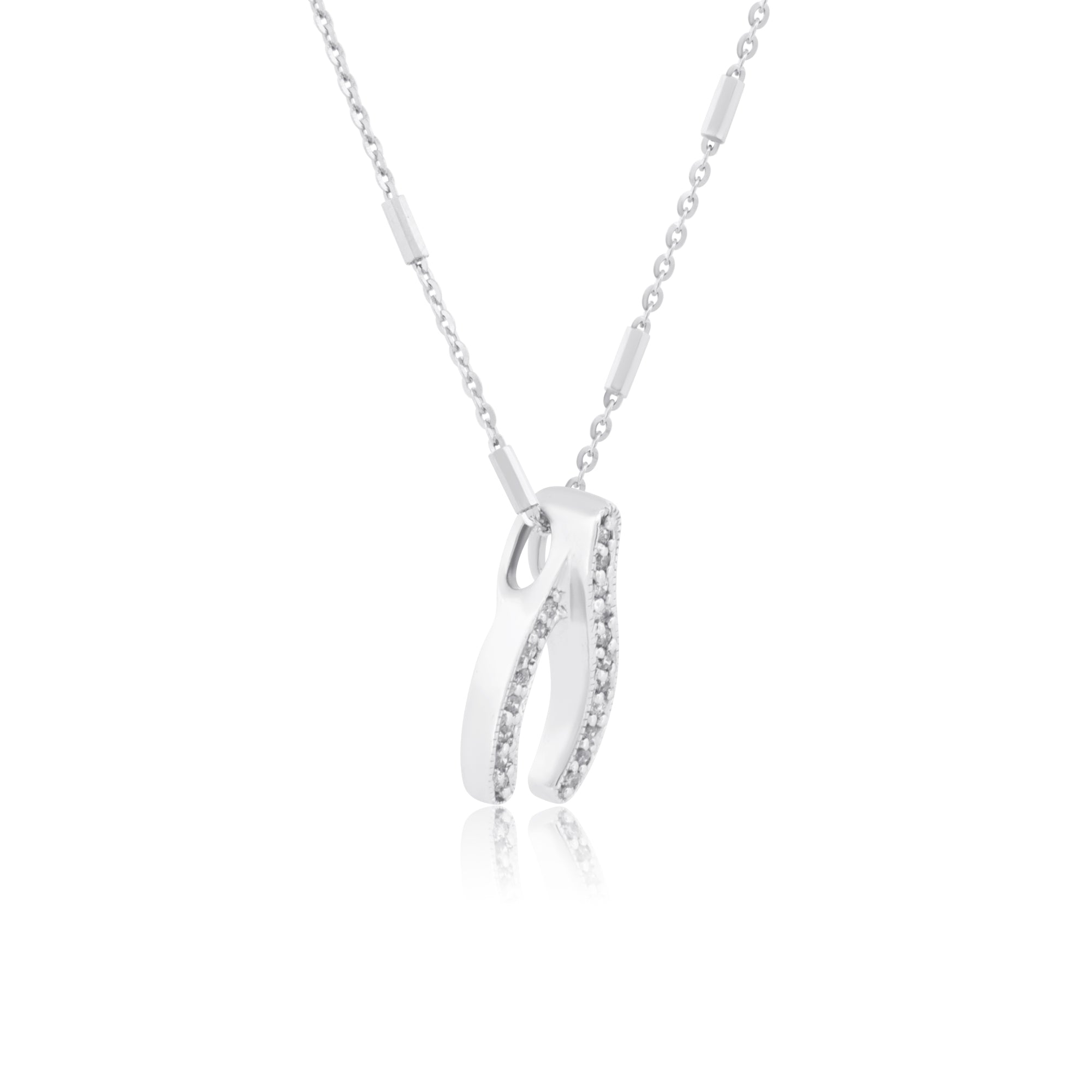 14k White Gold with .15Ctw White Diamond Wishbone Necklace