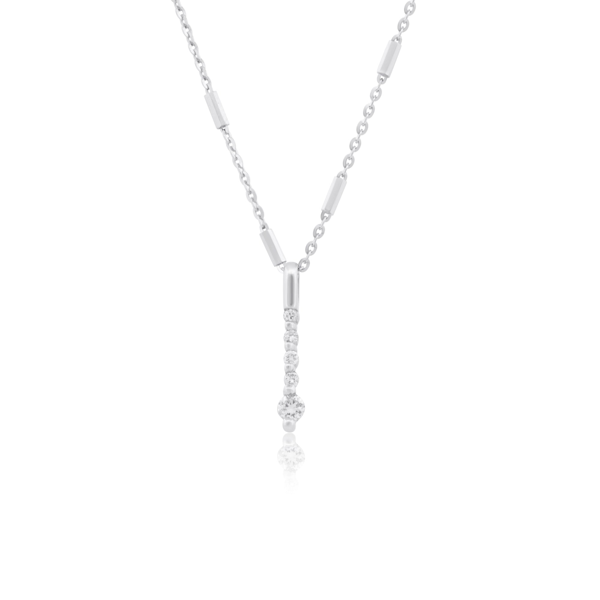 14k White Gold with .10 Ctw White Diamond Vertical Line Necklace