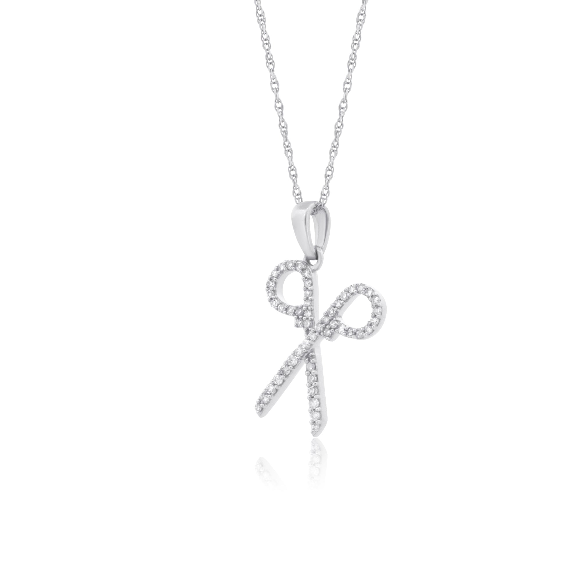 14k Gold with 0.16 Ctw White Diamond Minimalist Scissors Necklace