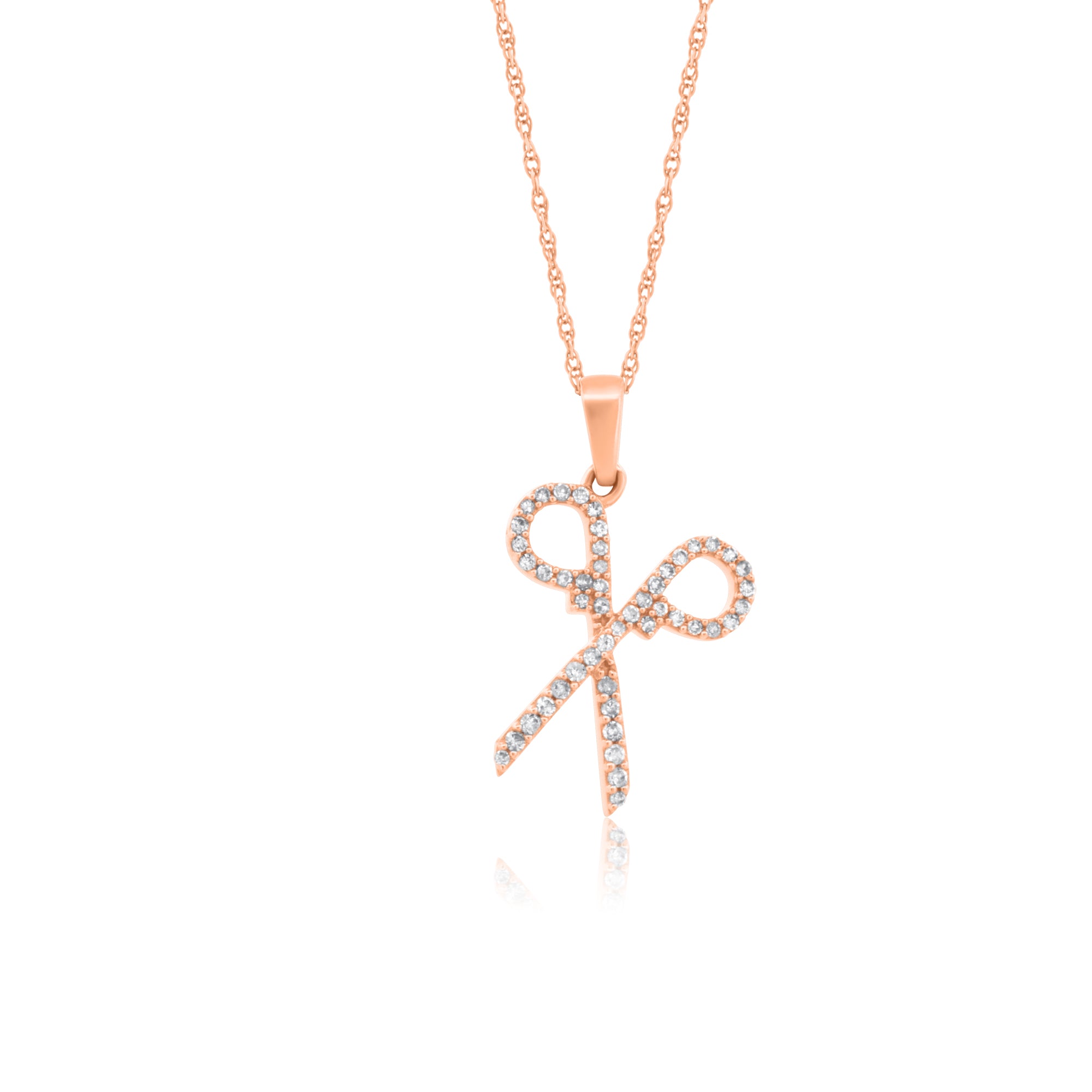 14k Gold with 0.16 Ctw White Diamond Minimalist Scissors Necklace