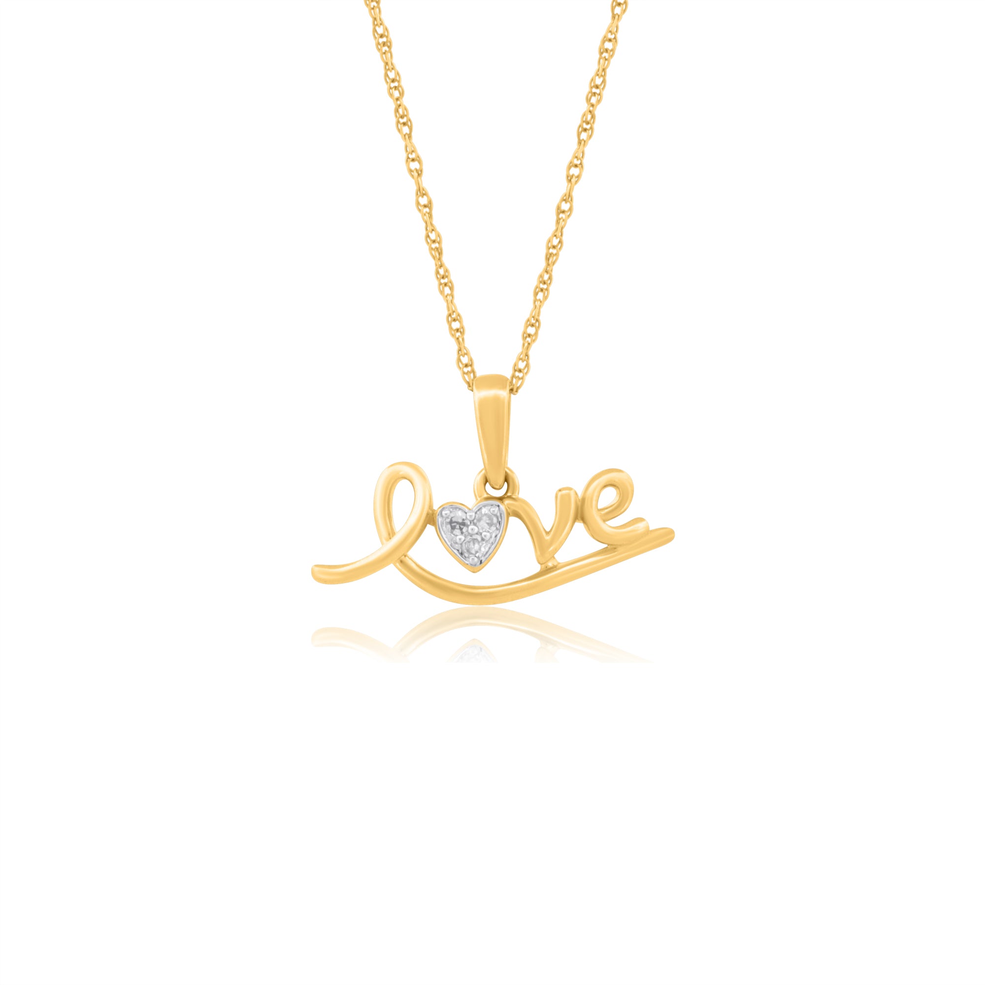 10k Yellow Gold with .02Ctw White Diamond Love Necklace