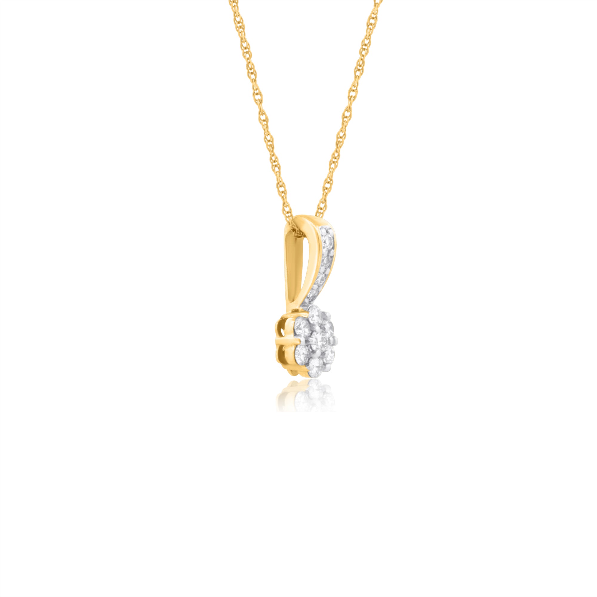 10k Yellow Gold with .25Ctw White Diamond Petite Flower Necklace