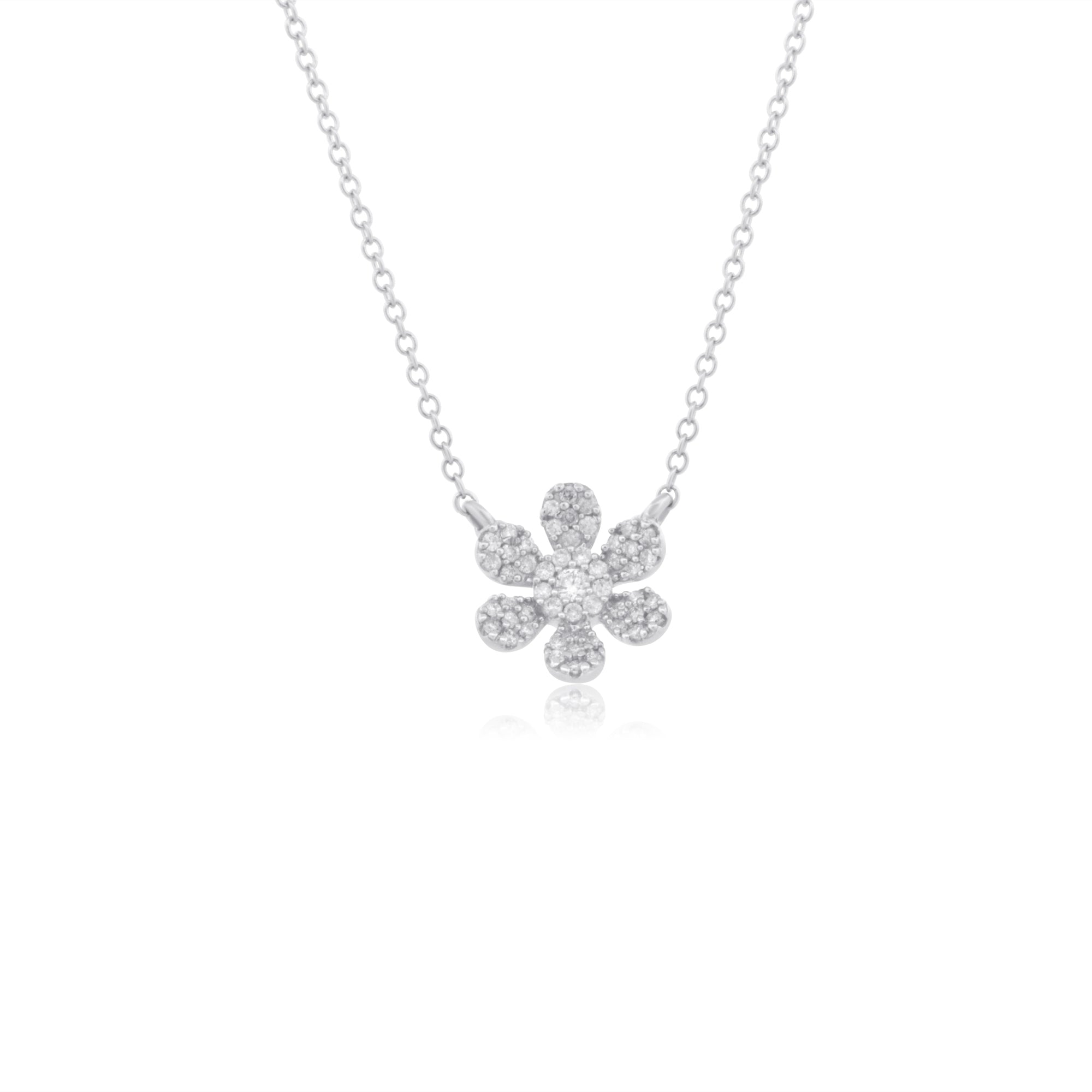 14k Gold with .11Ctw White Diamond Minimalist Flower Necklace