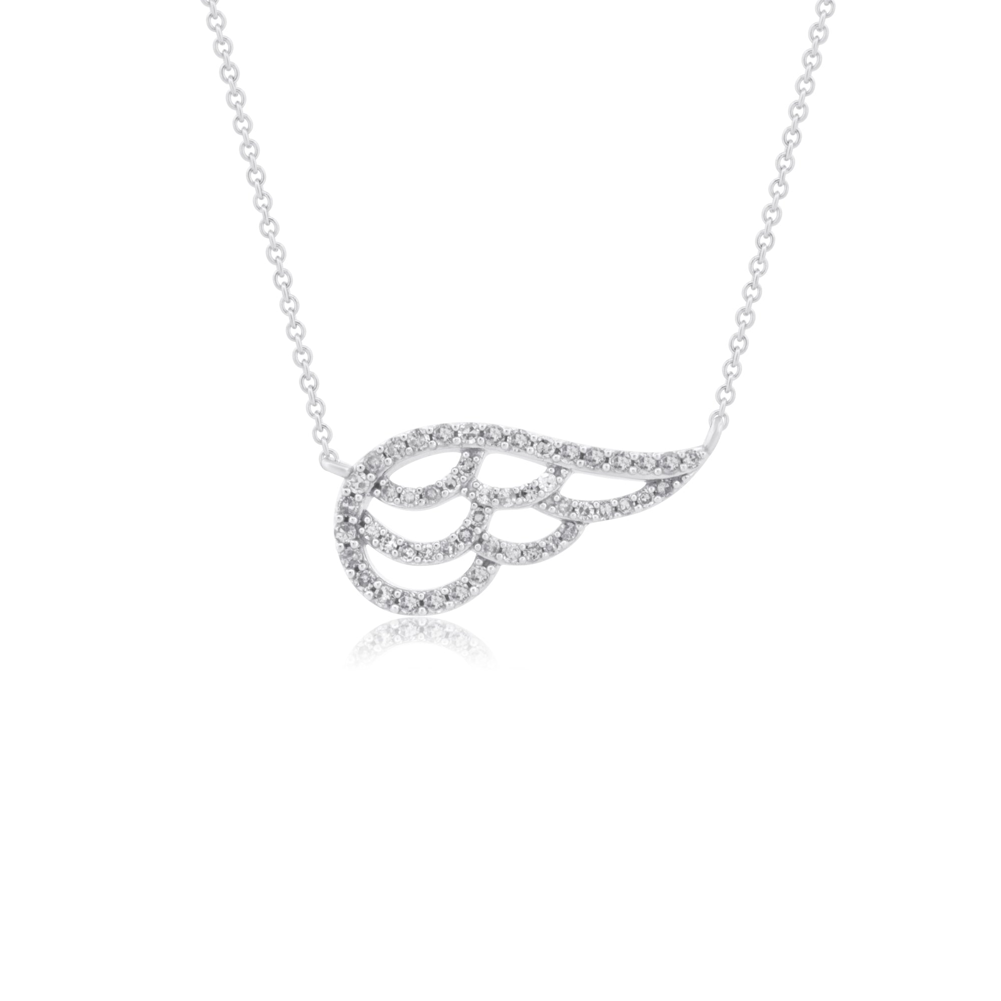 10k White Gold with .25Ctw White Diamond Half Angel Wing Necklace