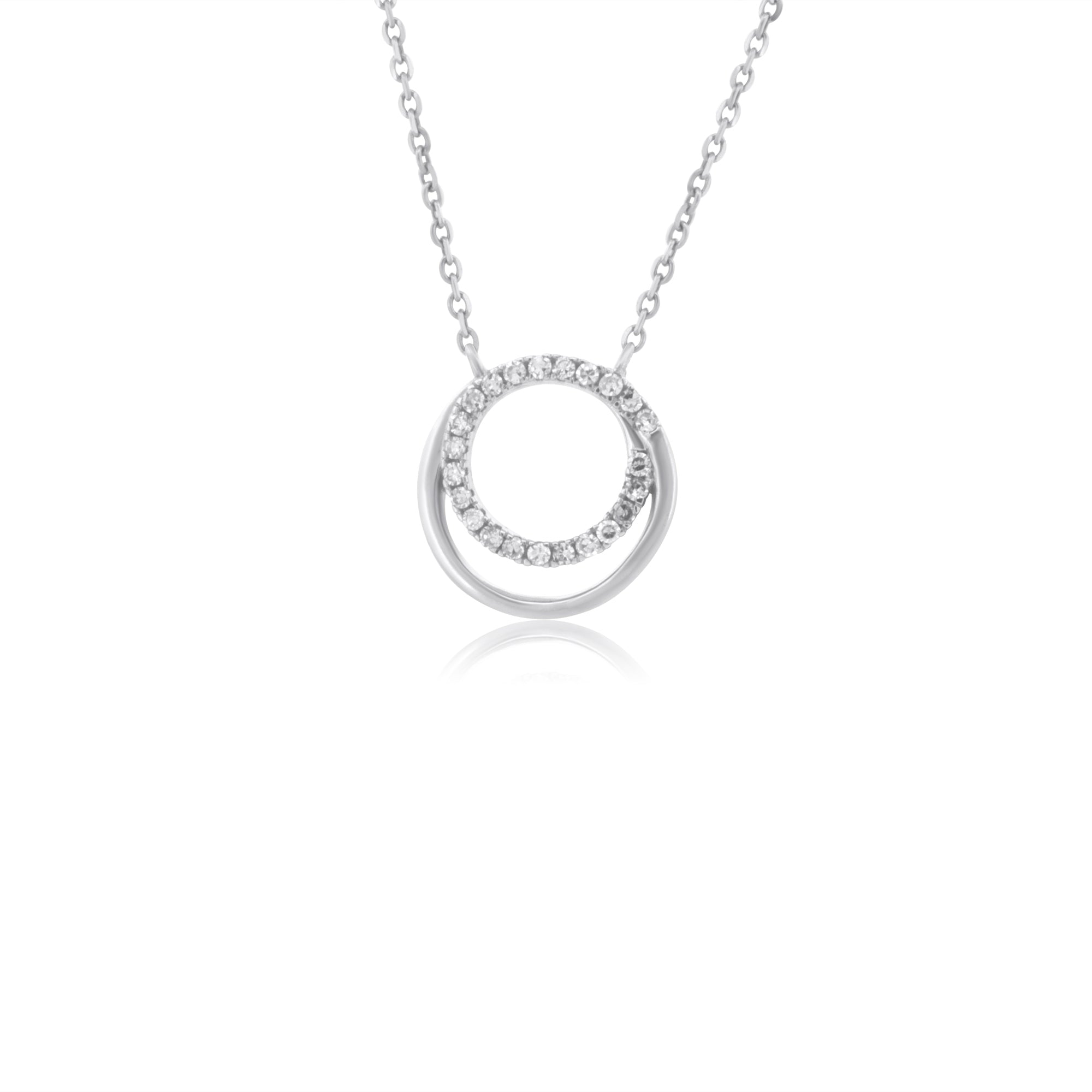 10k Gold with .18 Ctw White Diamond Minimalist Interlocking Circles Necklace