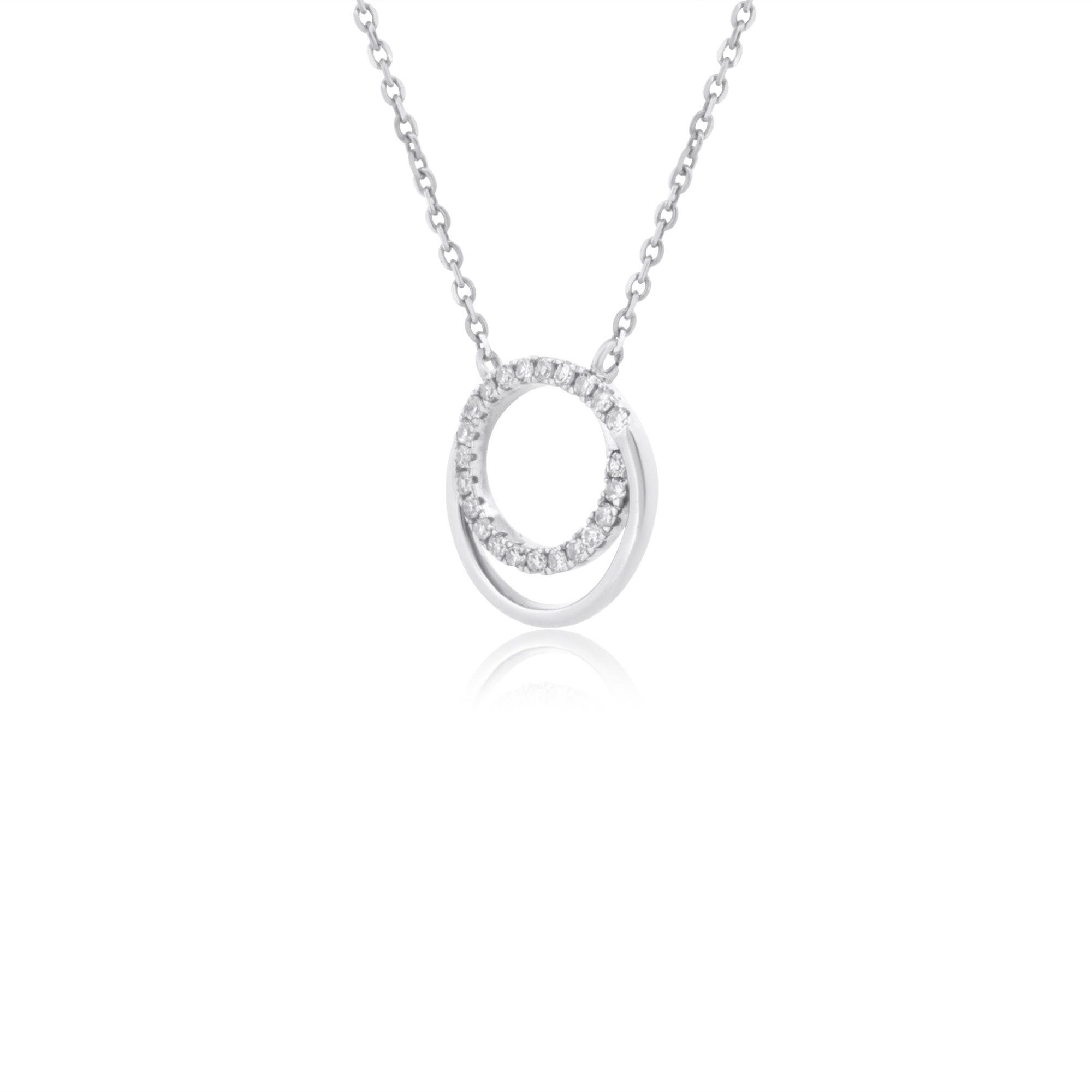 10k Gold with .18 Ctw White Diamond Minimalist Interlocking Circles Necklace