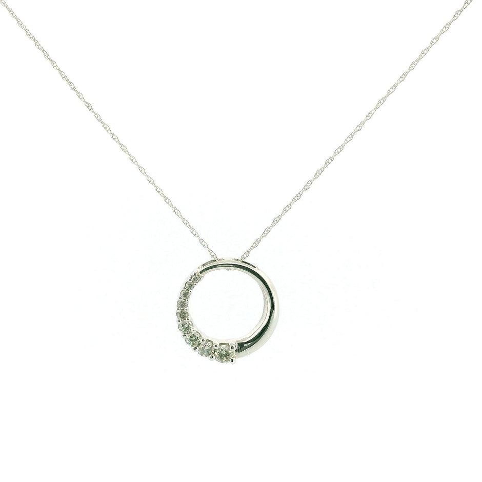 14K White Gold Diamond Circle Pendant Necklace