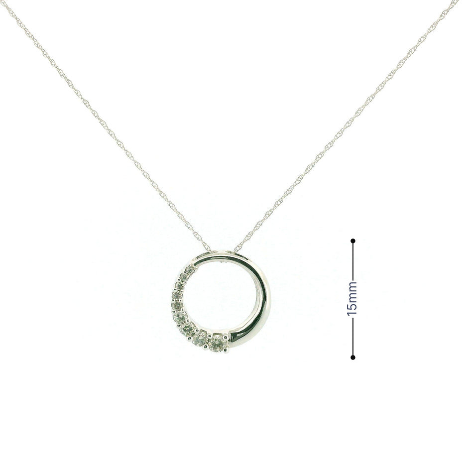 14K White Gold Diamond Circle Pendant Necklace