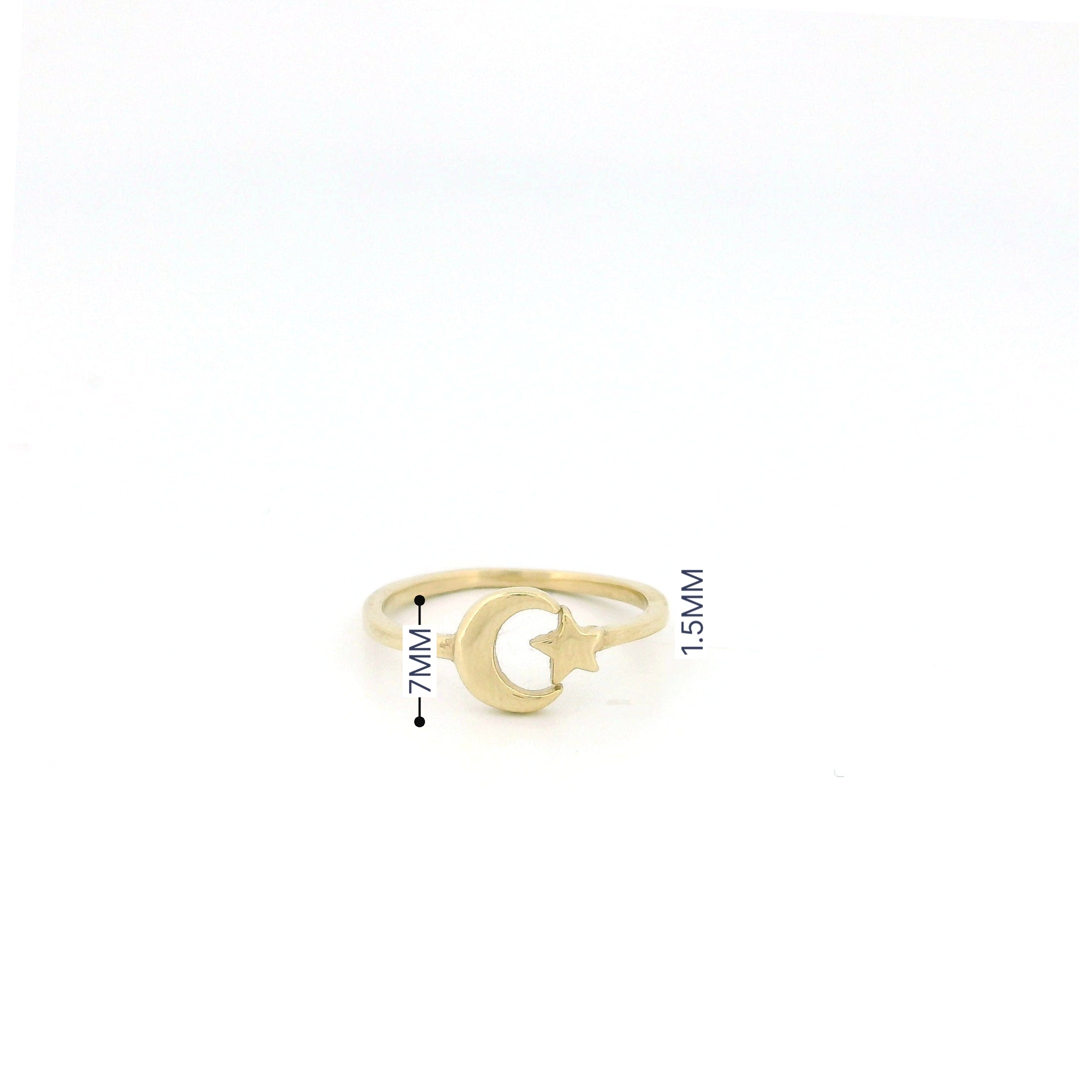Minimalist Solid Gold Dainty Crescent Moon & Star Gold Stacking Band Ring