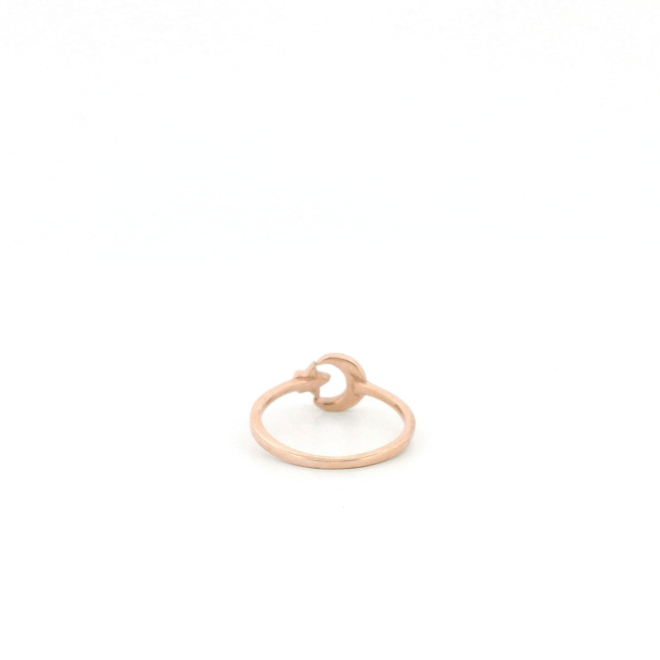 Minimalist Solid Gold Dainty Crescent Moon & Star Gold Stacking Band Ring