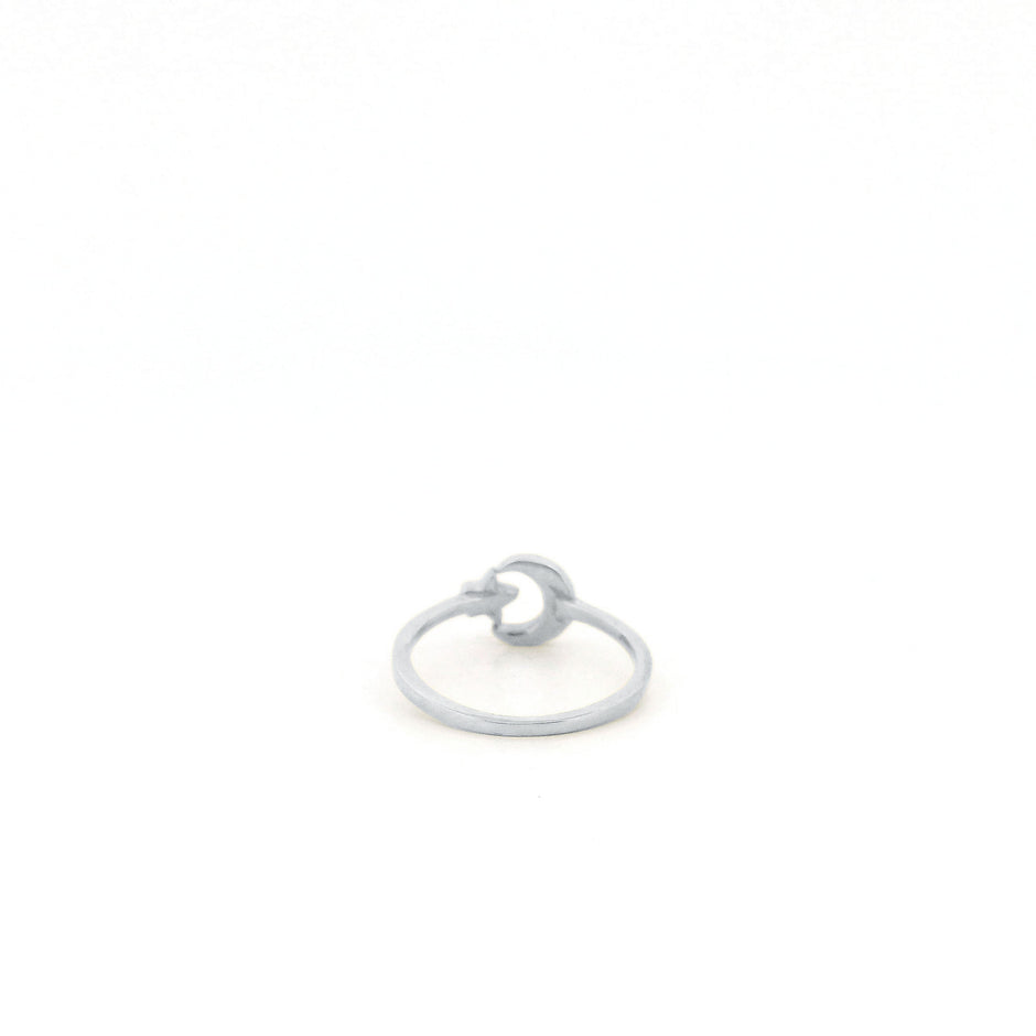 Minimalist Solid Gold Dainty Crescent Moon & Star Gold Stacking Band Ring