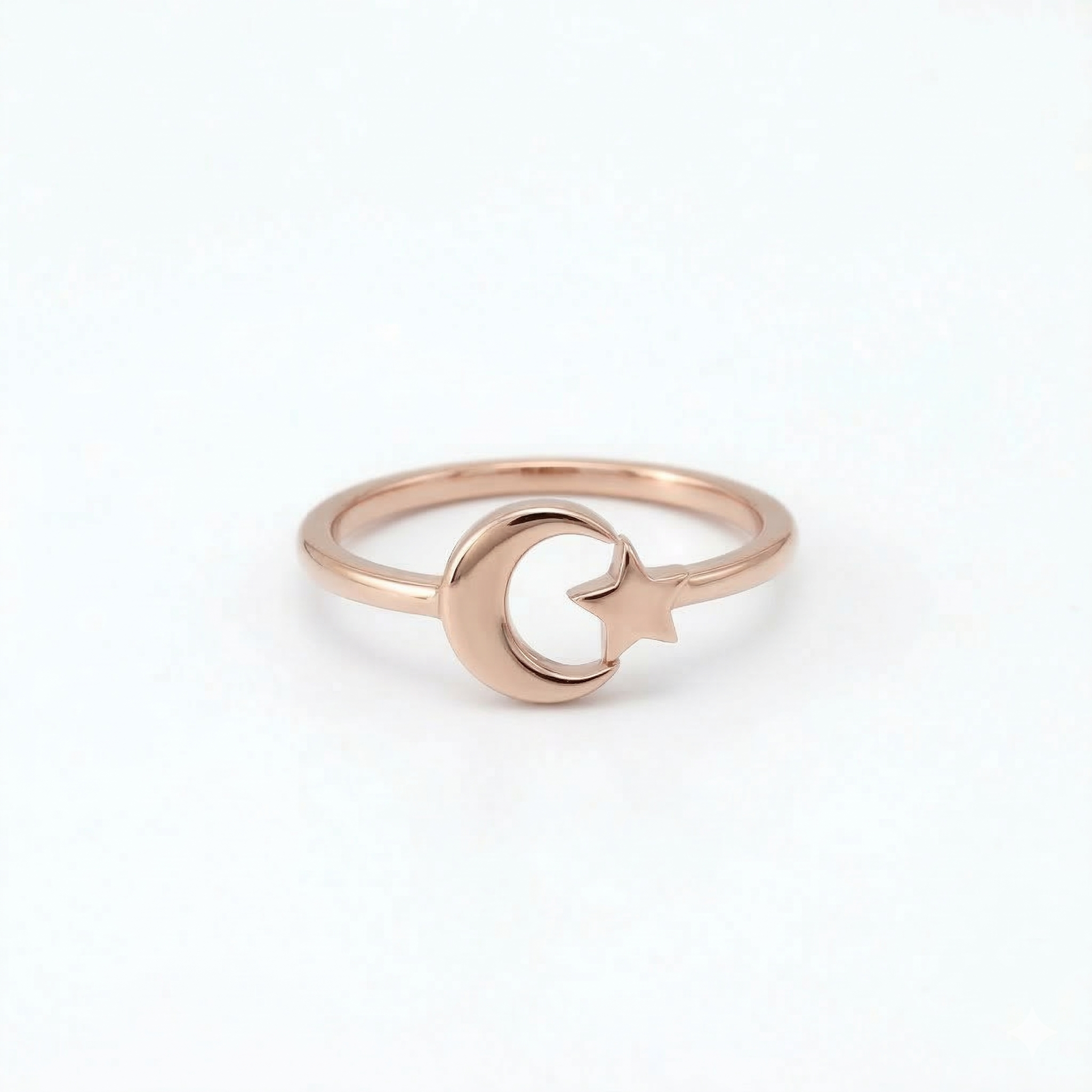 Minimalist Solid Gold Dainty Crescent Moon & Star Gold Stacking Band Ring