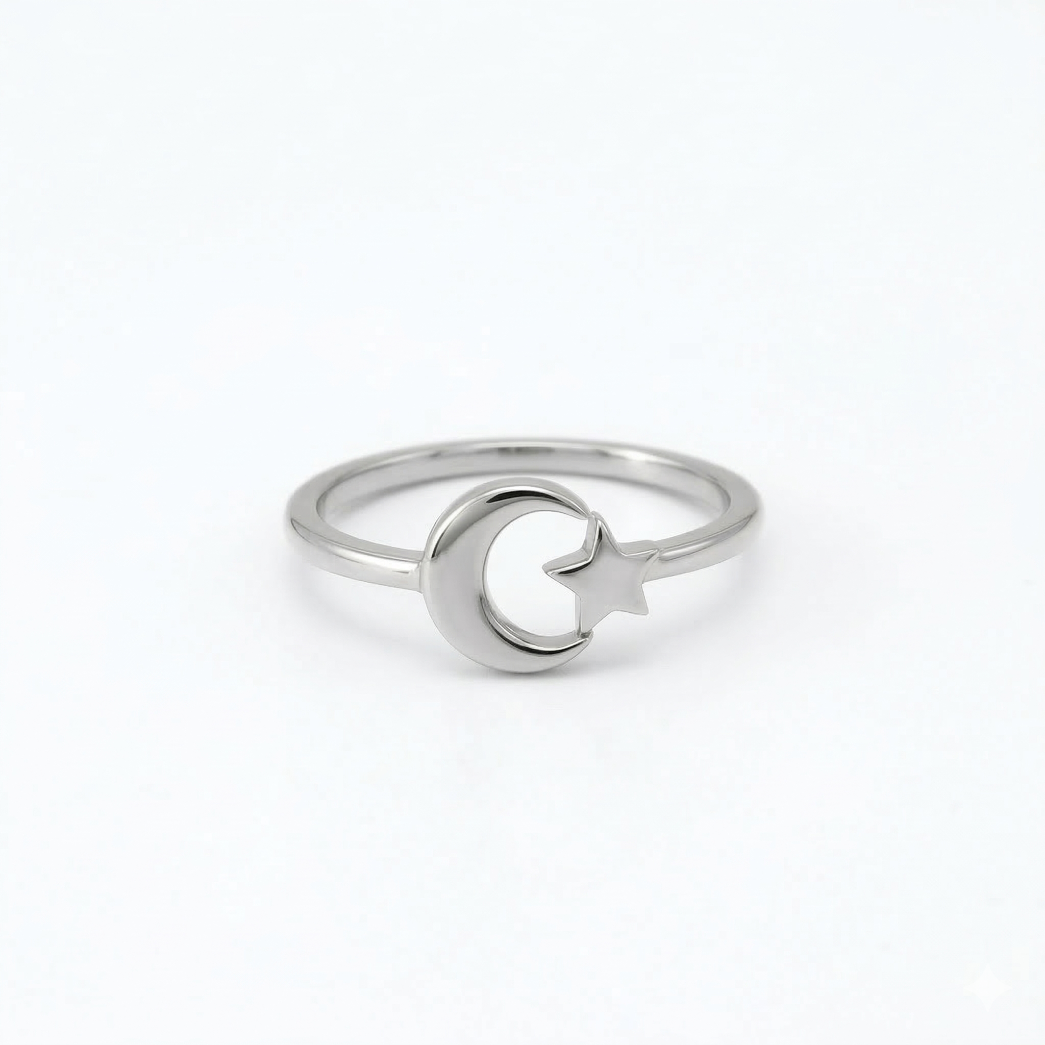 Minimalist Solid Gold Dainty Crescent Moon & Star Gold Stacking Band Ring