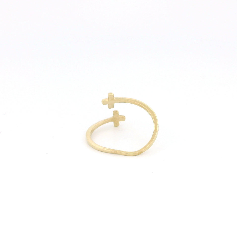 Minimalist Solid Gold Dainty Open Cross Ring