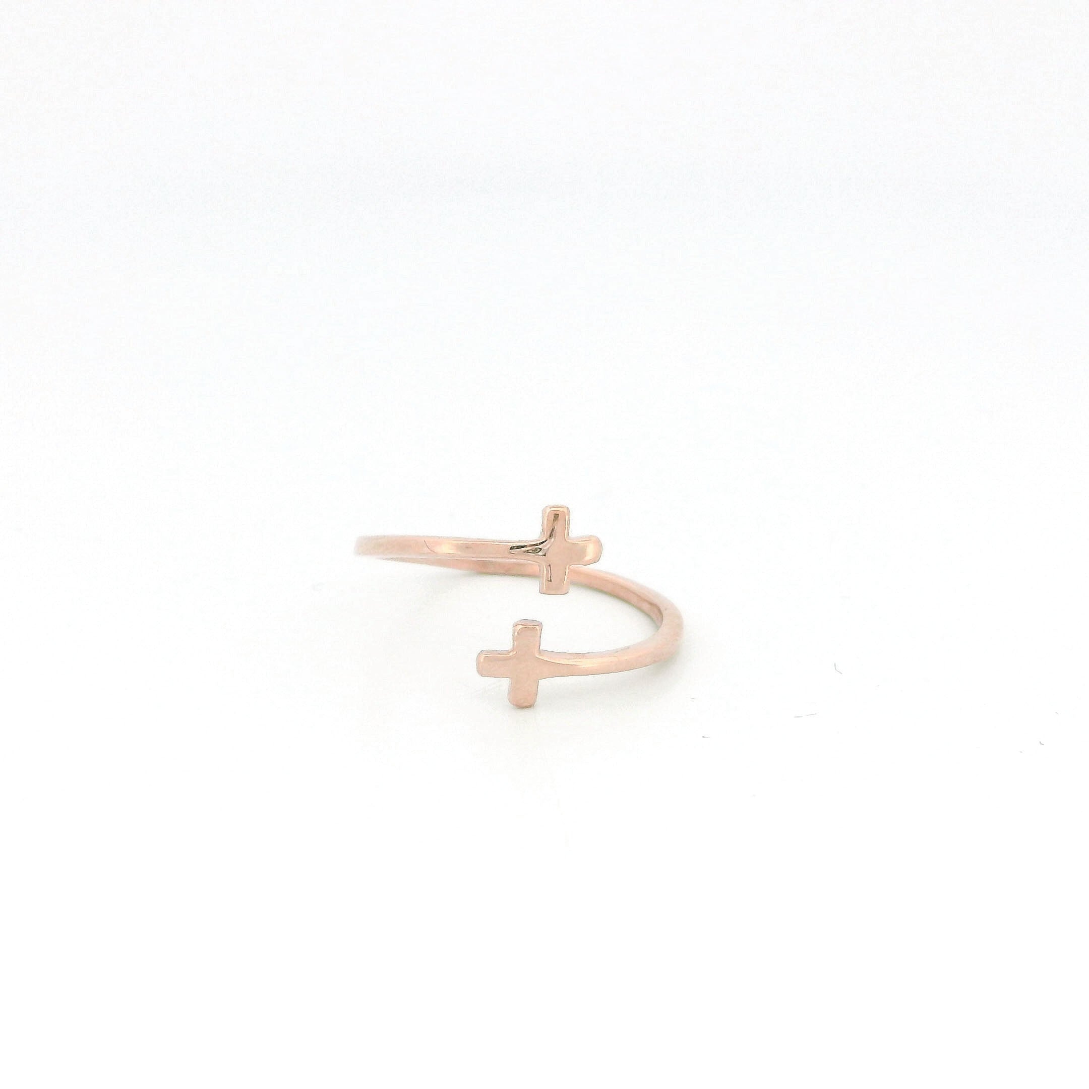 Minimalist Solid Gold Dainty Open Cross Ring