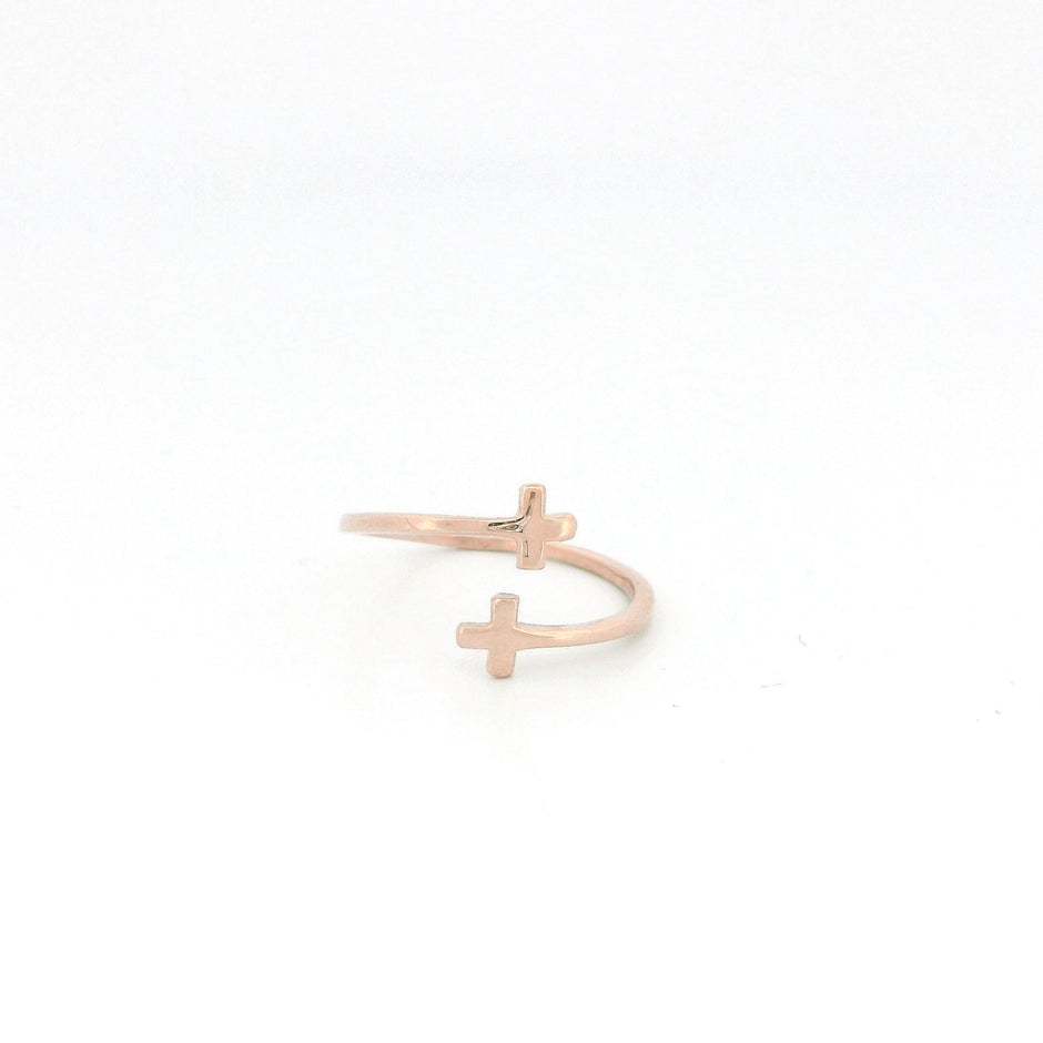 Minimalist Solid Gold Dainty Open Cross Ring