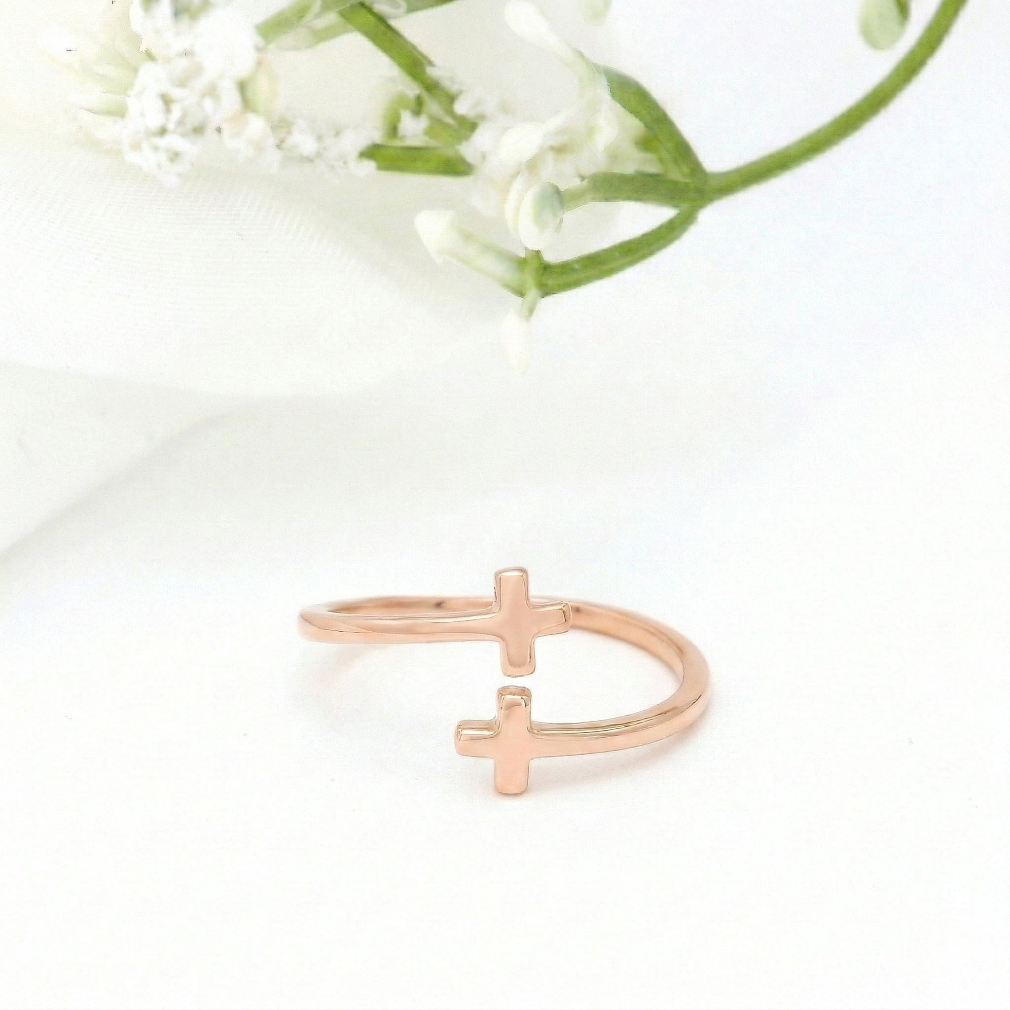 Minimalist Solid Gold Dainty Open Cross Ring