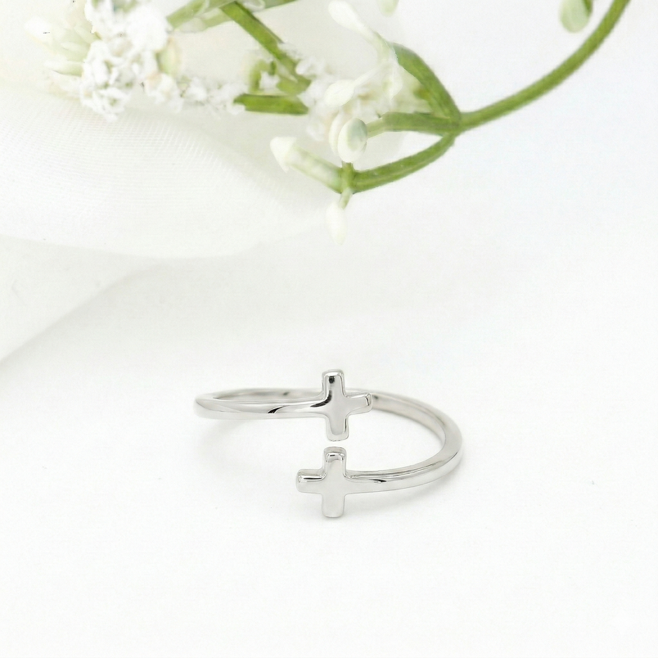 Minimalist Solid Gold Dainty Open Cross Ring