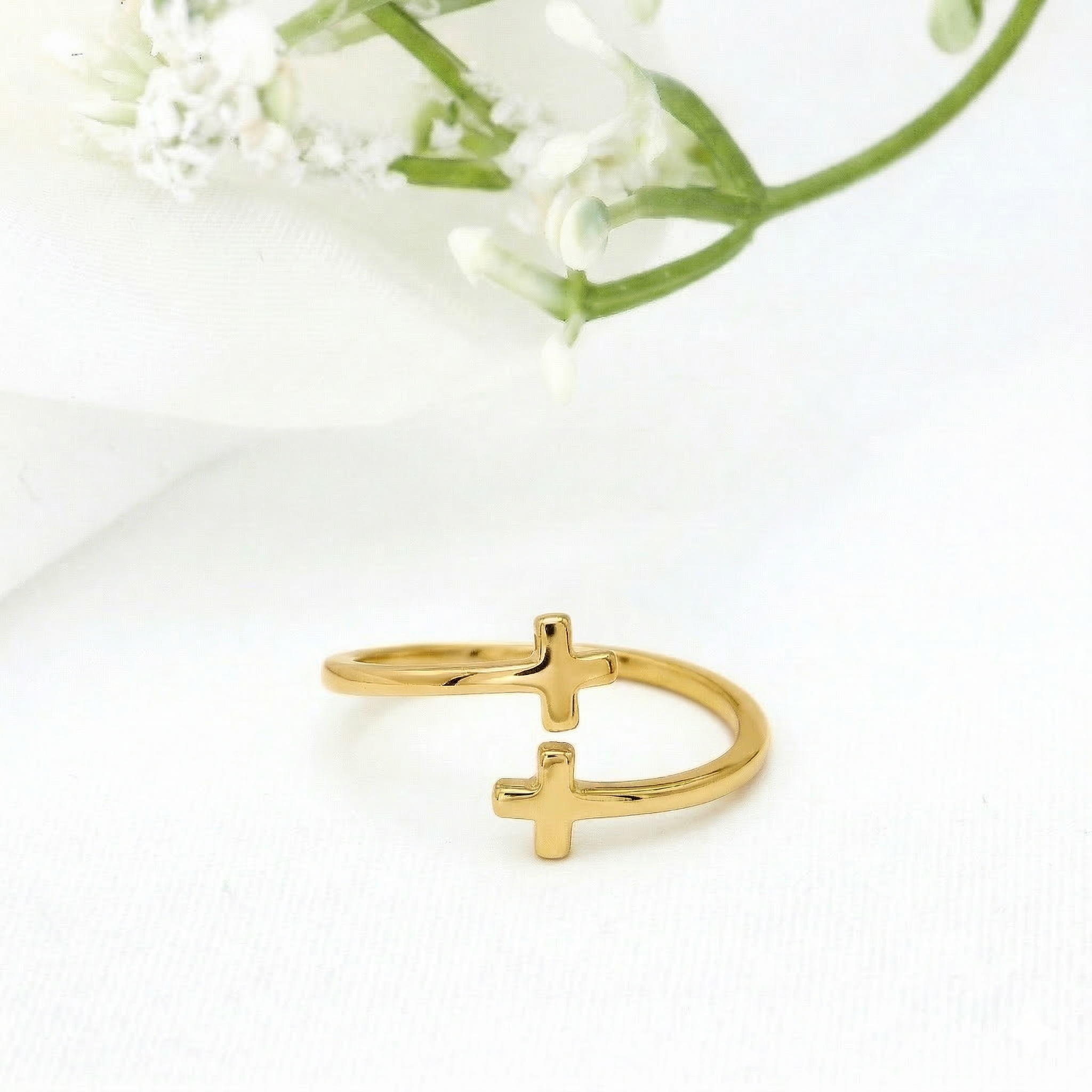 Minimalist Solid Gold Dainty Open Cross Ring