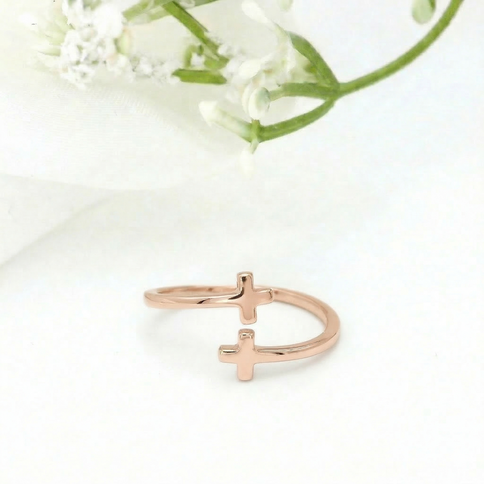 Minimalist Solid Gold Dainty Open Cross Ring