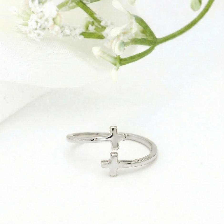 Minimalist Solid Gold Dainty Open Cross Ring