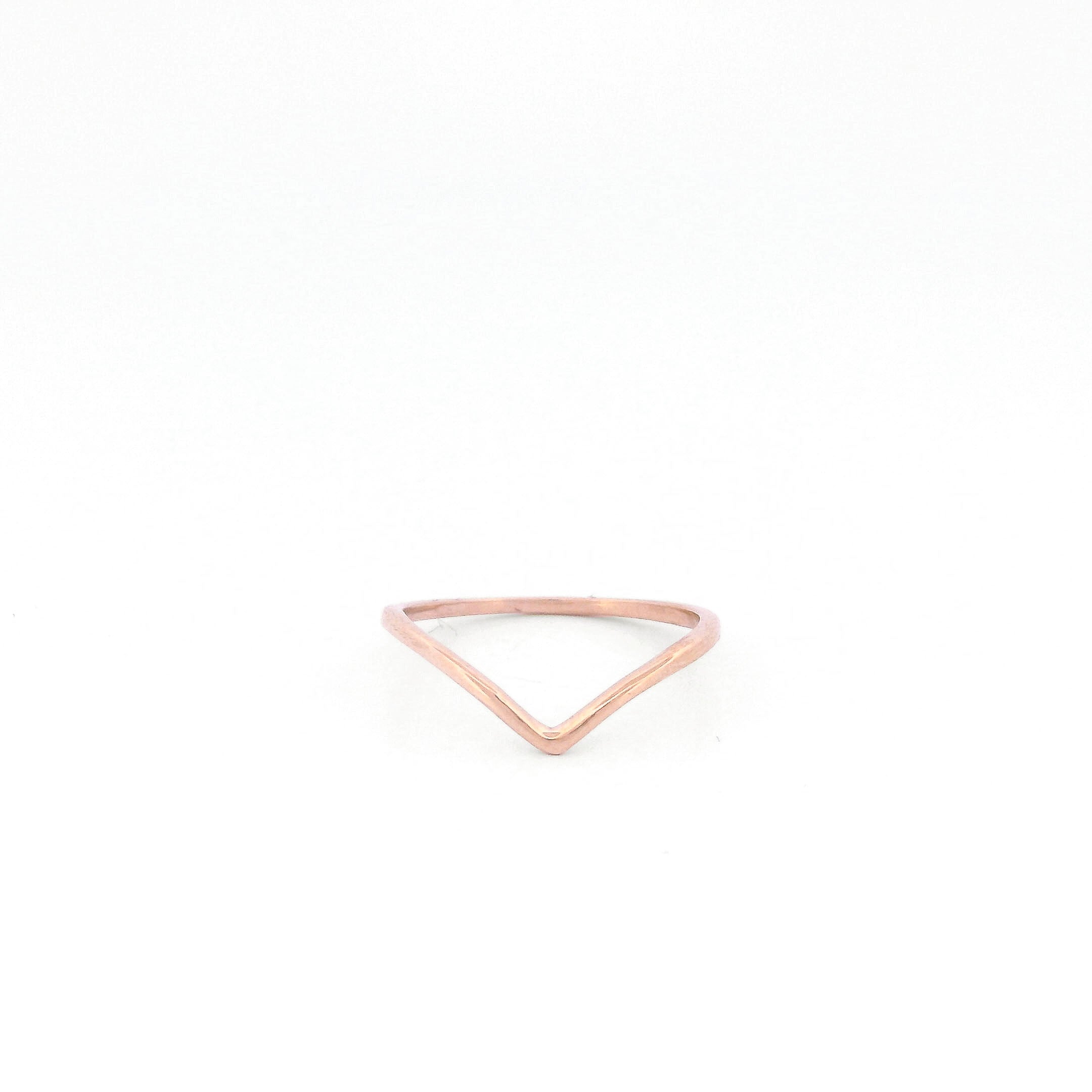 Minimalist Solid Gold Dainty Chevron V Shape Stacking Ring
