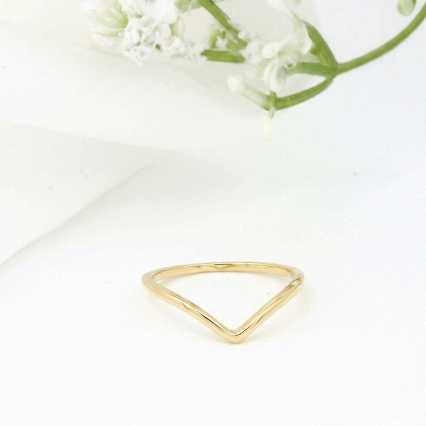 Minimalist Solid Gold Dainty Chevron V Shape Stacking Ring