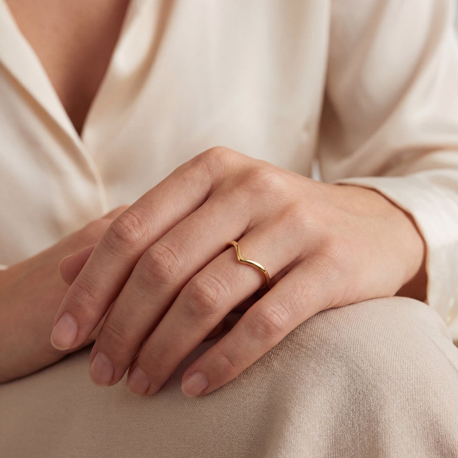 Minimalist Solid Gold Dainty Chevron V Shape Stacking Ring