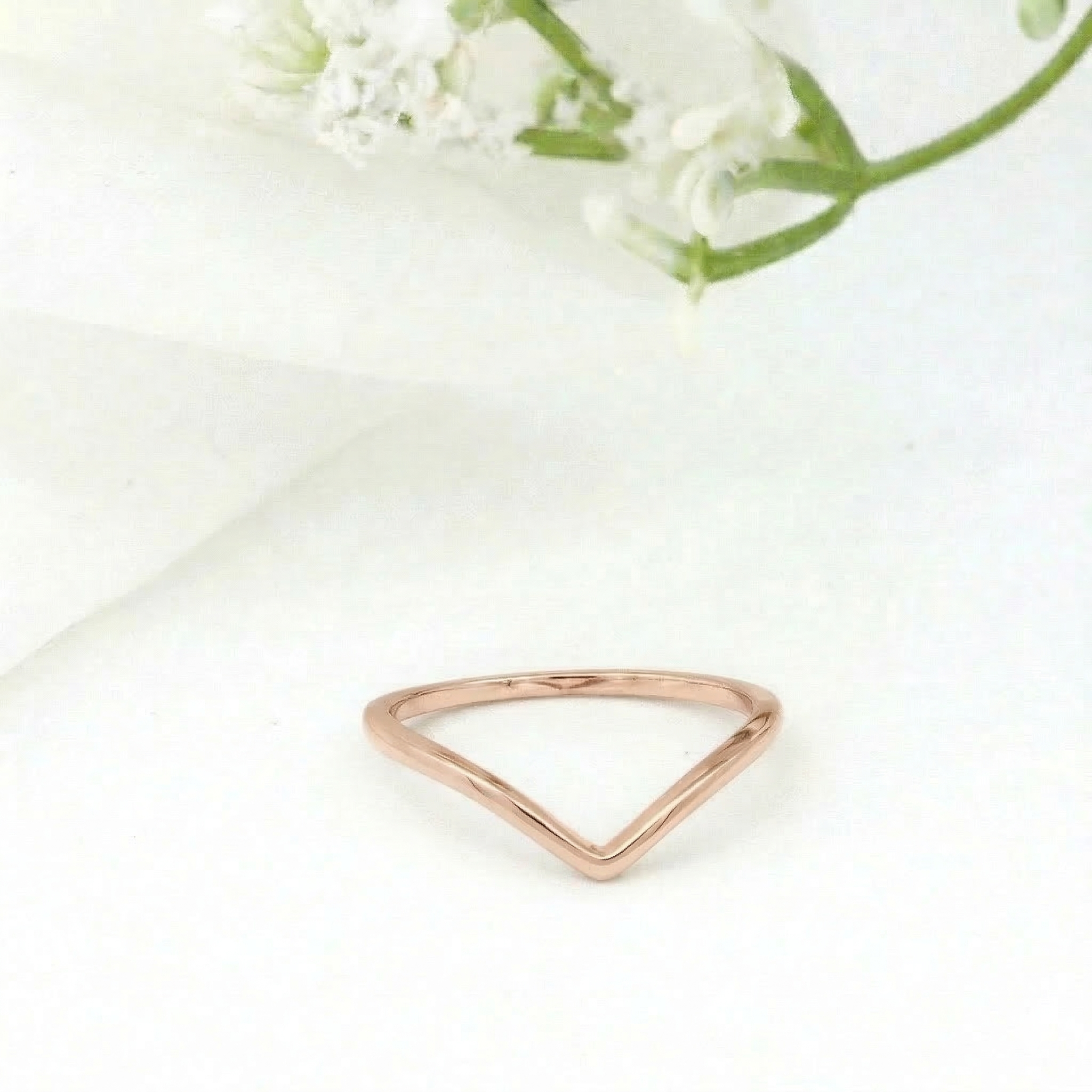 Minimalist Solid Gold Dainty Chevron V Shape Stacking Ring