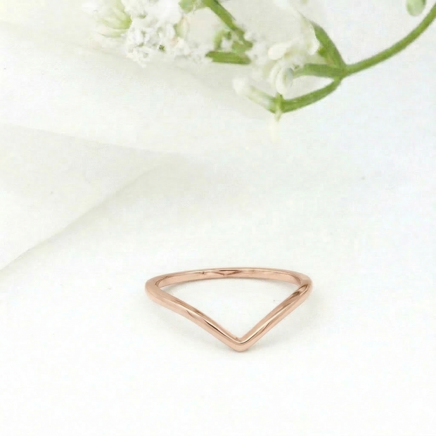 Minimalist Solid Gold Dainty Chevron V Shape Stacking Ring