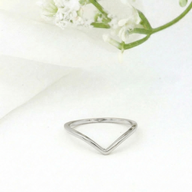 Minimalist Solid Gold Dainty Chevron V Shape Stacking Ring