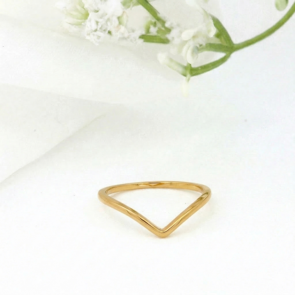Minimalist Solid Gold Dainty Chevron V Shape Stacking Ring