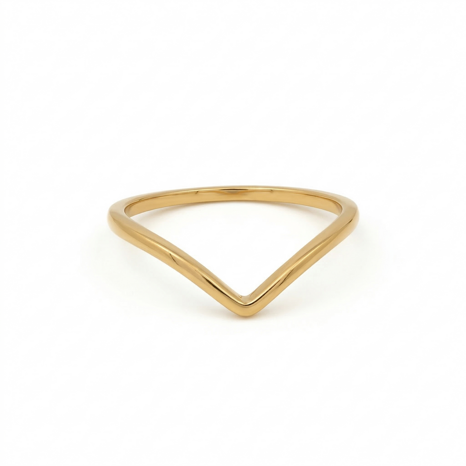 Minimalist Solid Gold Dainty Chevron V Shape Stacking Ring