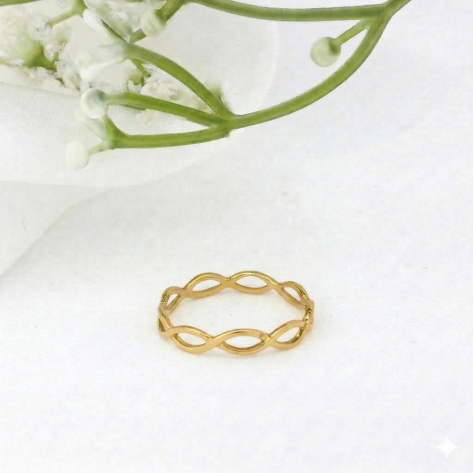 Minimalist Solid Gold Dainty Braided Gold Stacking Band Ring