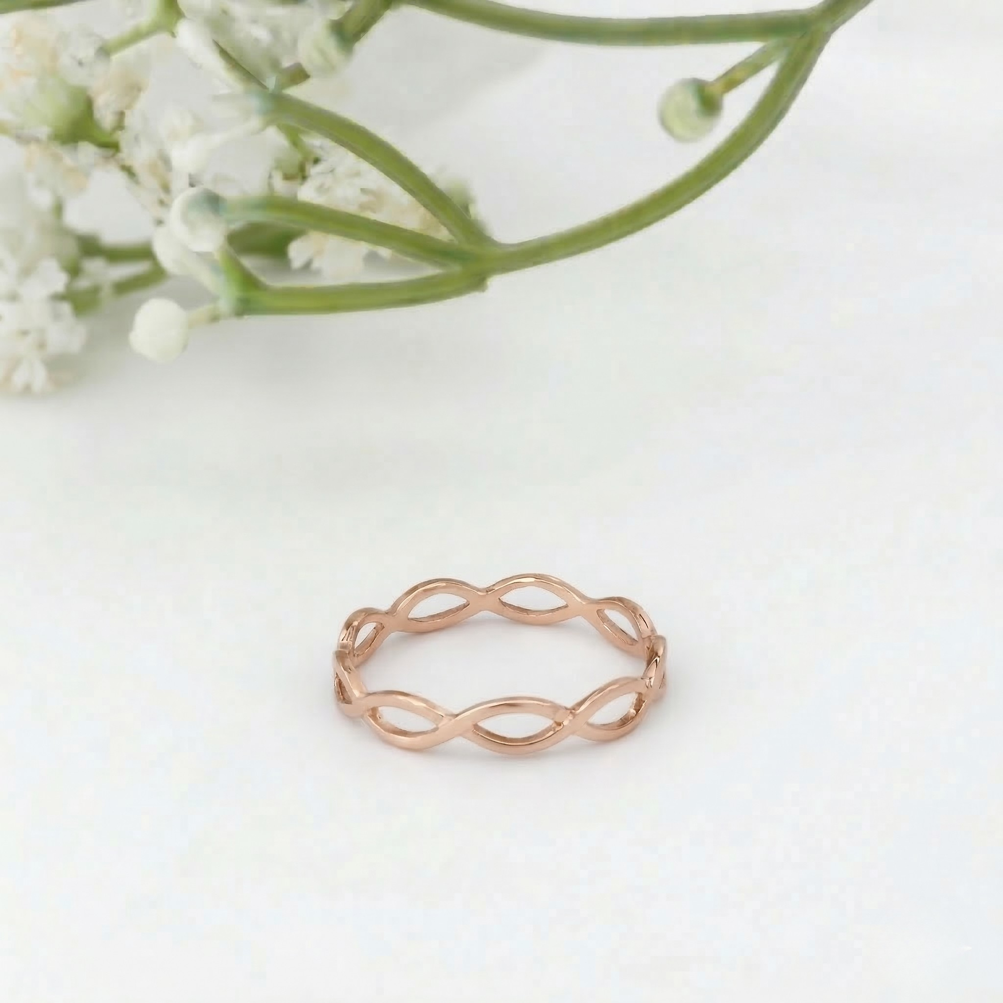 Minimalist Solid Gold Dainty Braided Gold Stacking Band Ring
