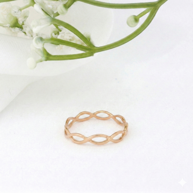 Minimalist Solid Gold Dainty Braided Gold Stacking Band Ring