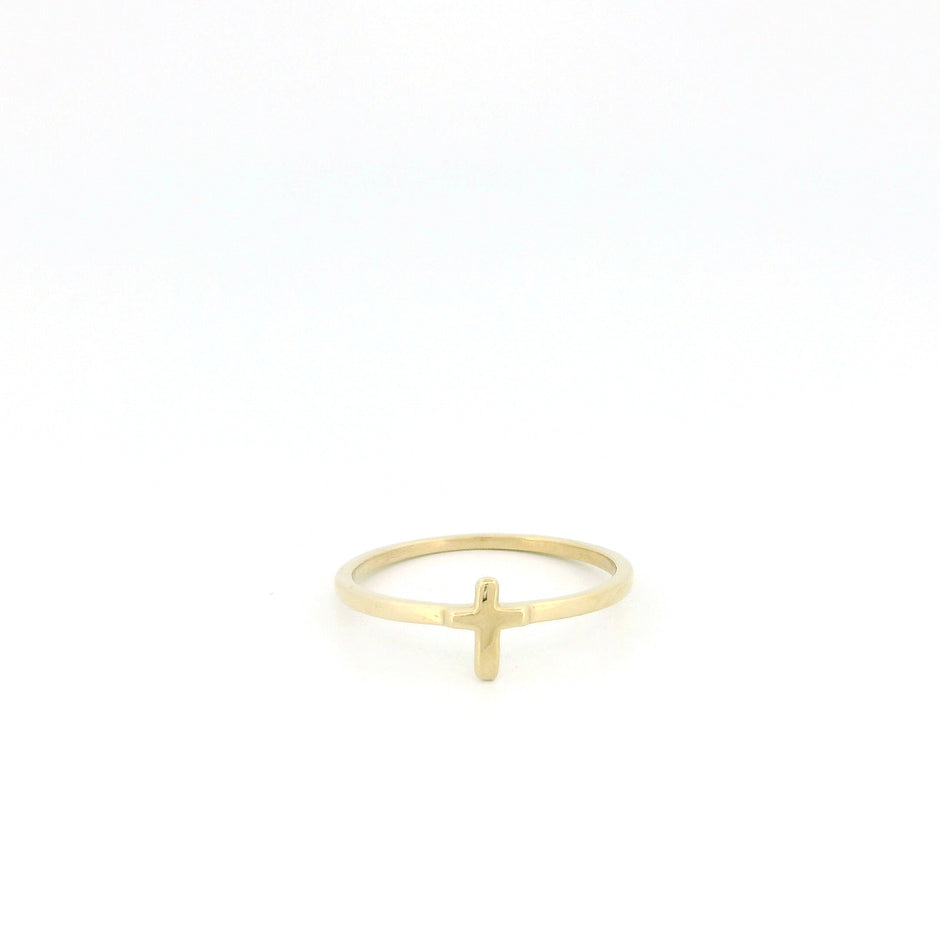 Minimalist Solid Gold Dainty Cross Christian Faith Ring