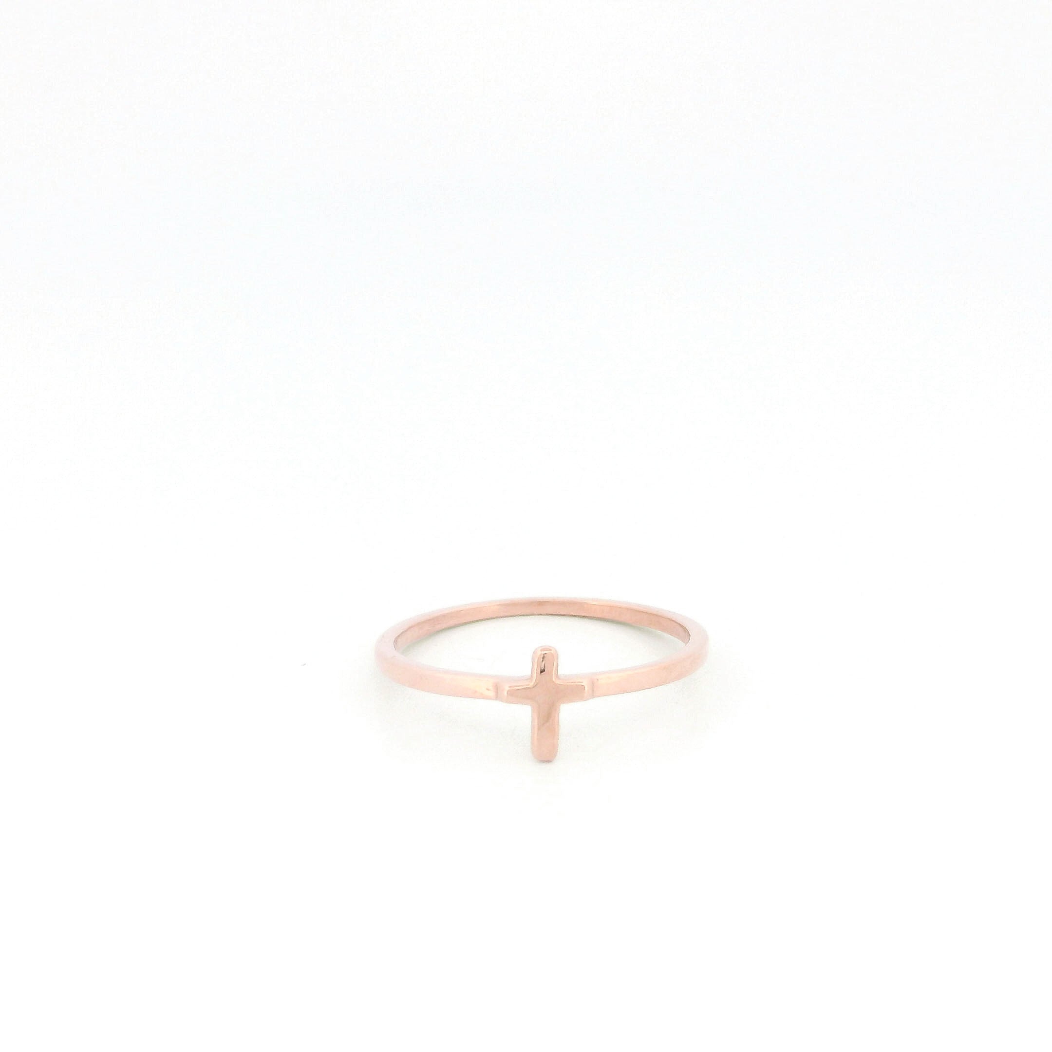 Minimalist Solid Gold Dainty Cross Christian Faith Ring