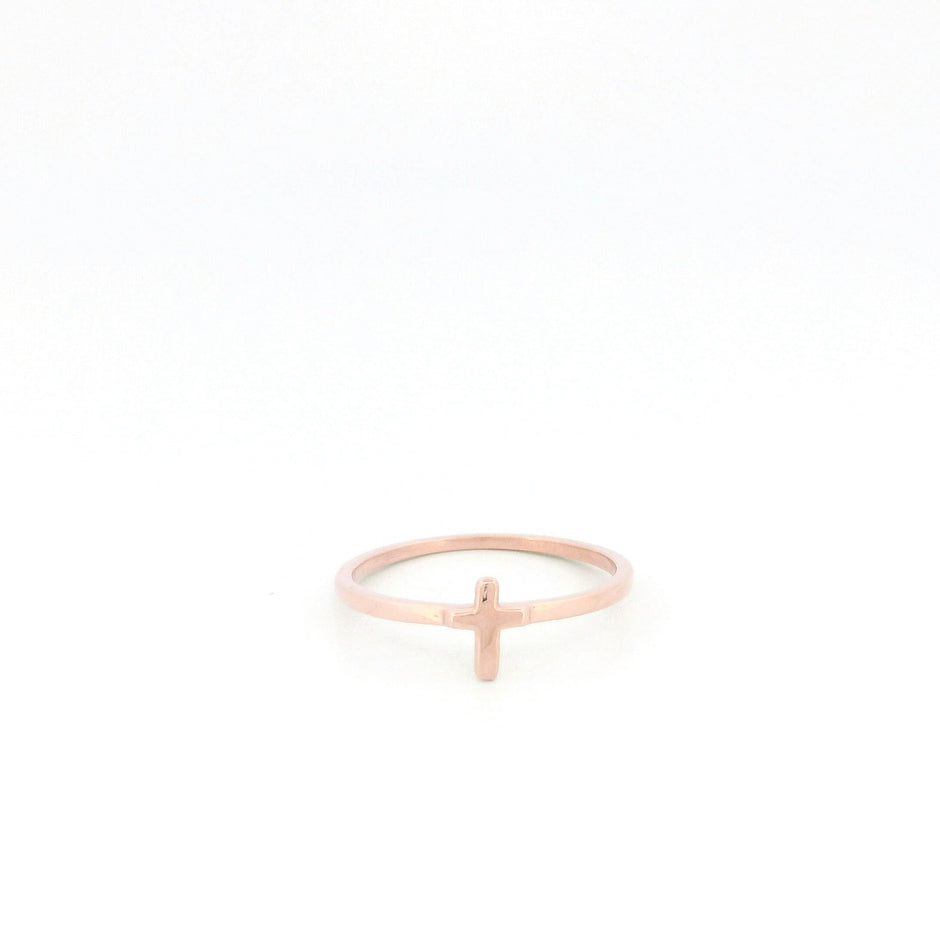 Minimalist Solid Gold Dainty Cross Christian Faith Ring