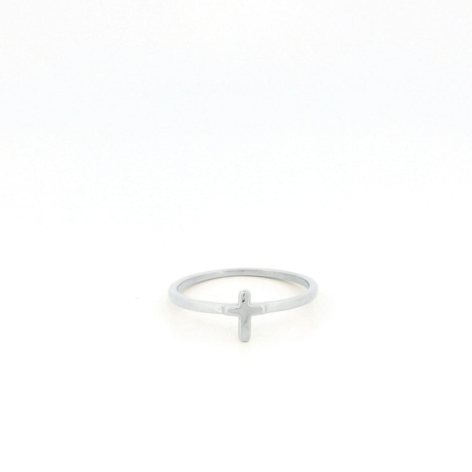 Minimalist Solid Gold Dainty Cross Christian Faith Ring