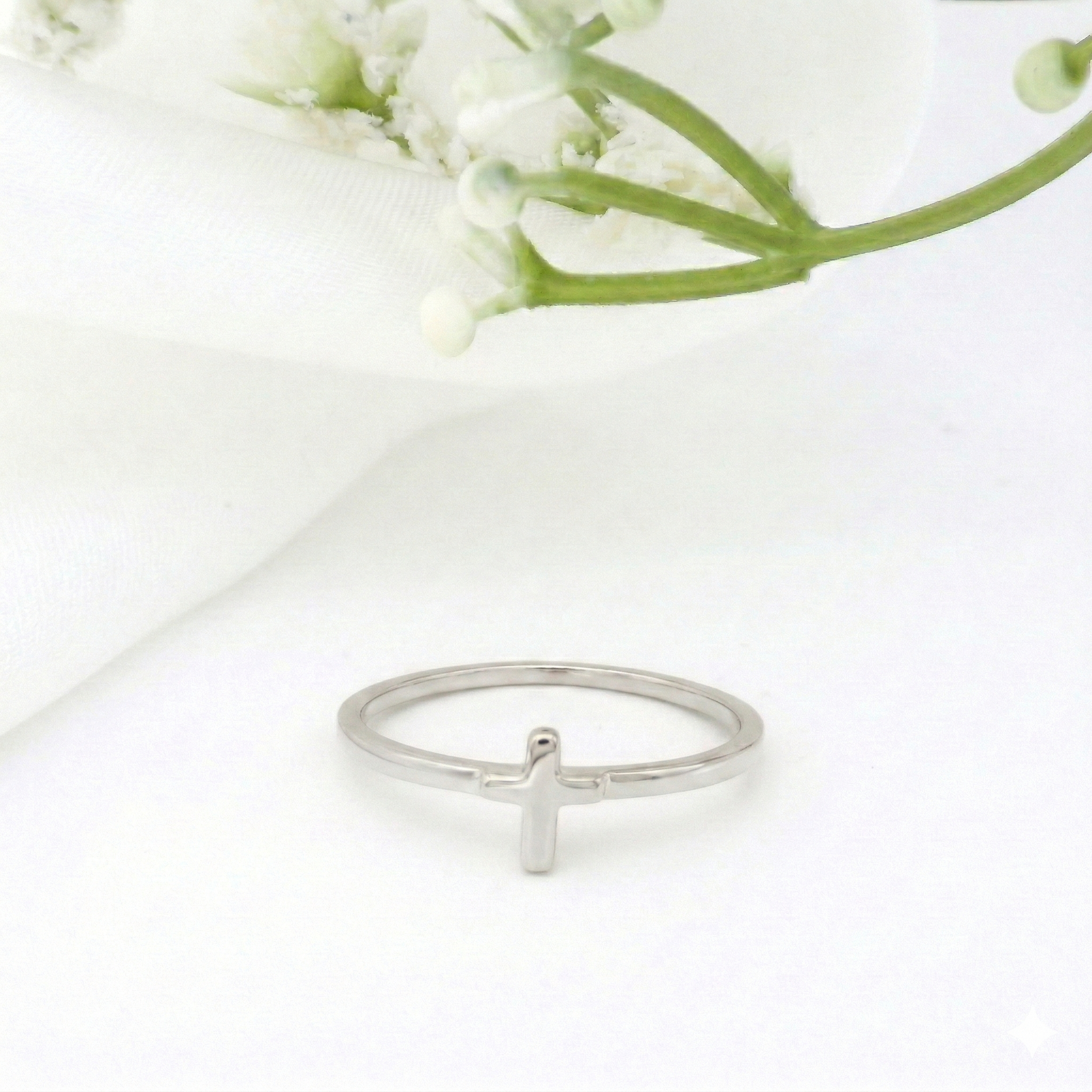 Minimalist Solid Gold Dainty Cross Christian Faith Ring