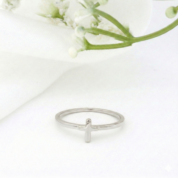 Minimalist Solid Gold Dainty Cross Christian Faith Ring