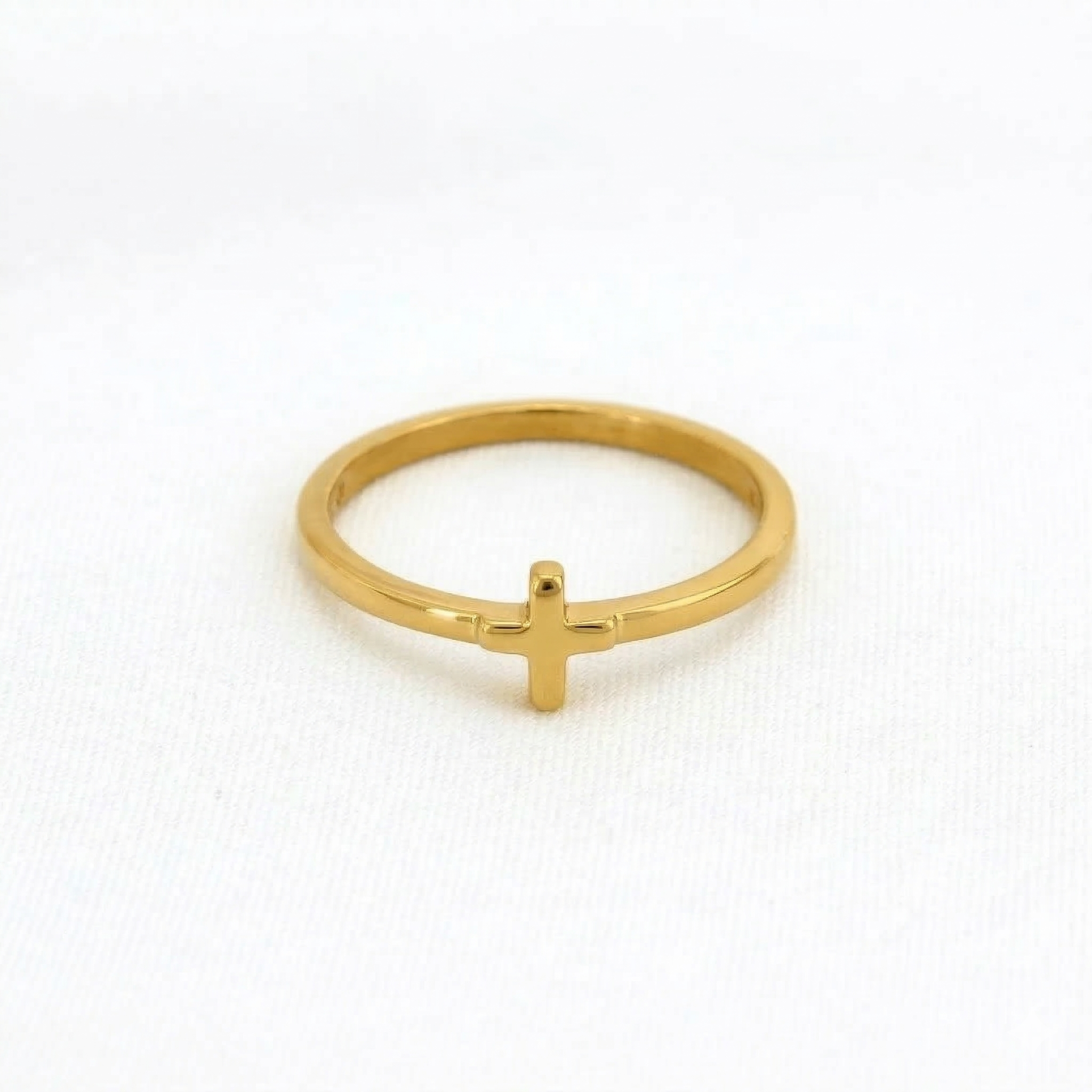 Minimalist Solid Gold Dainty Cross Christian Faith Ring