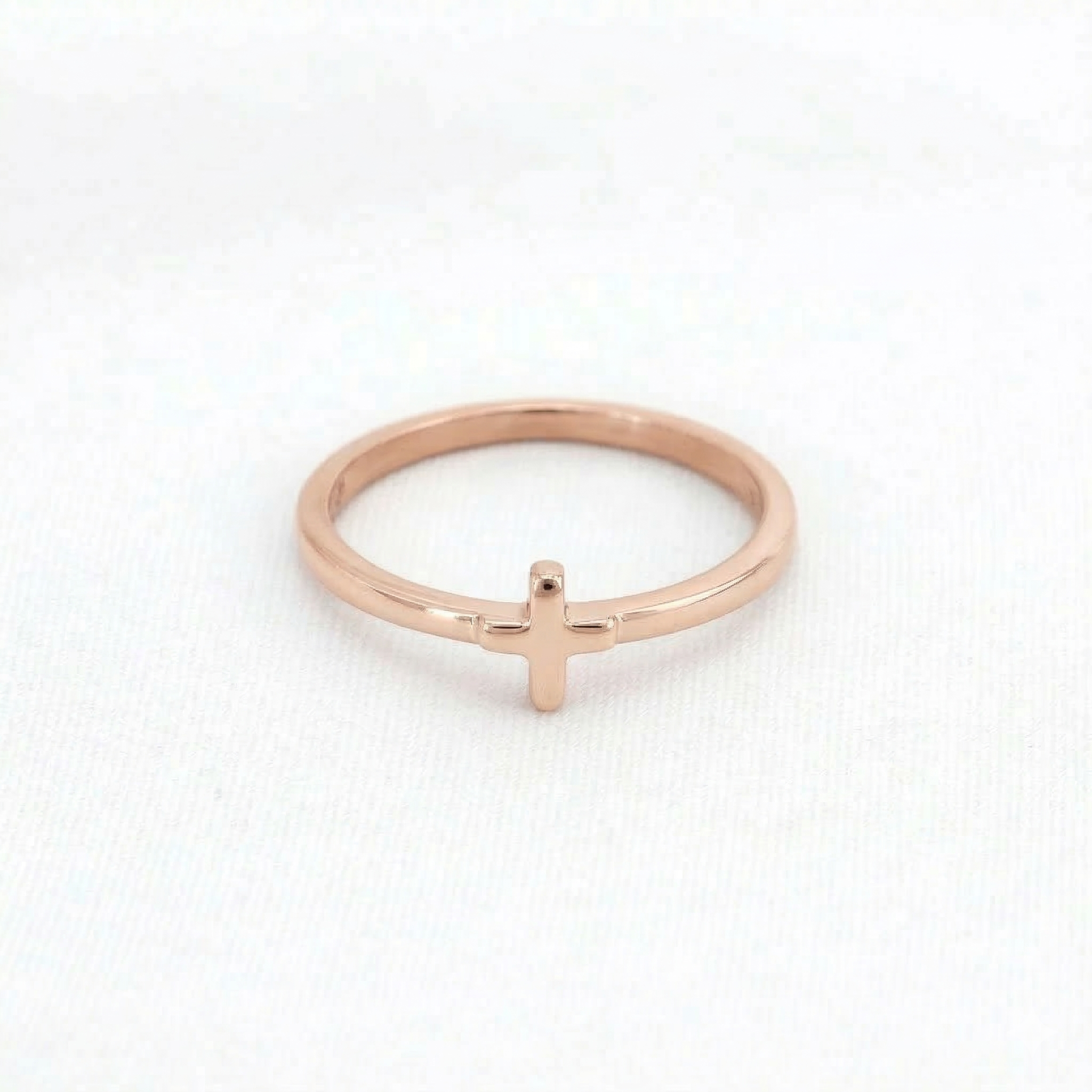 Minimalist Solid Gold Dainty Cross Christian Faith Ring