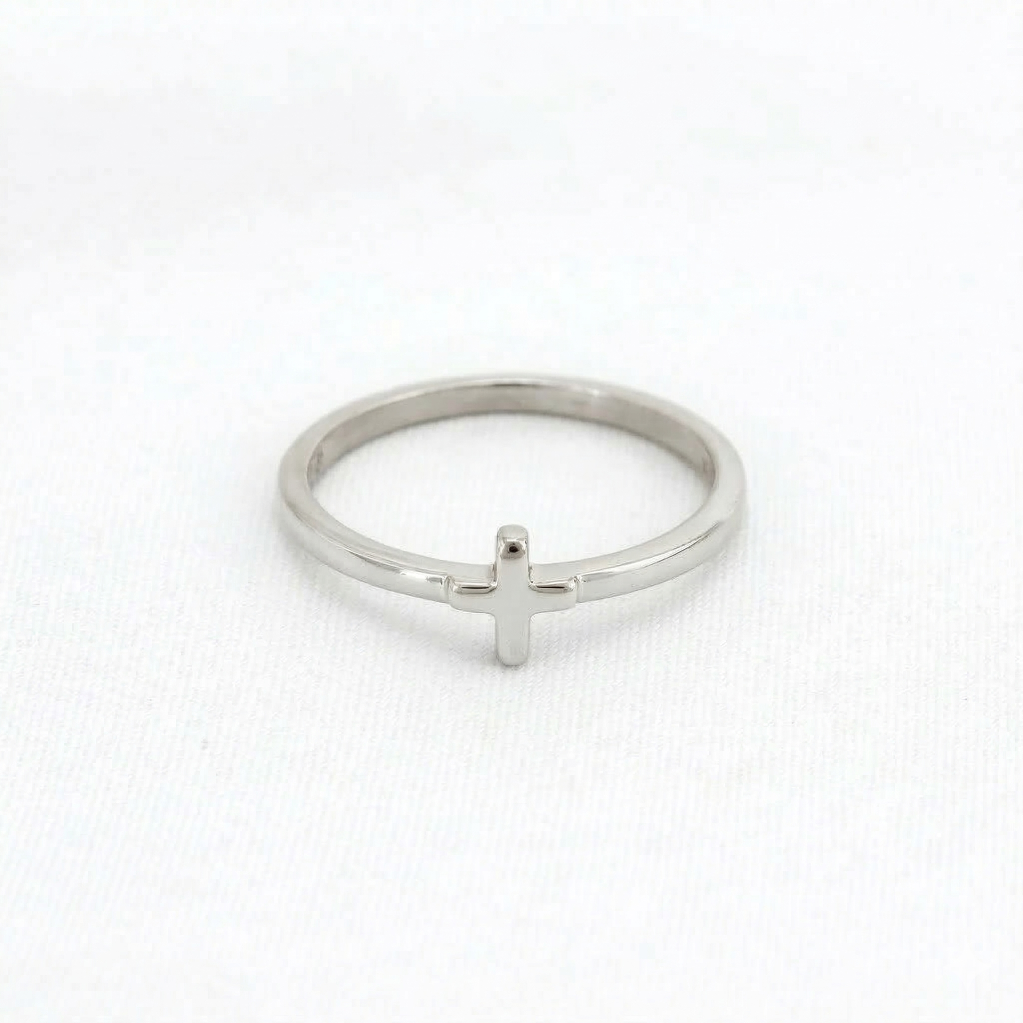 Minimalist Solid Gold Dainty Cross Christian Faith Ring