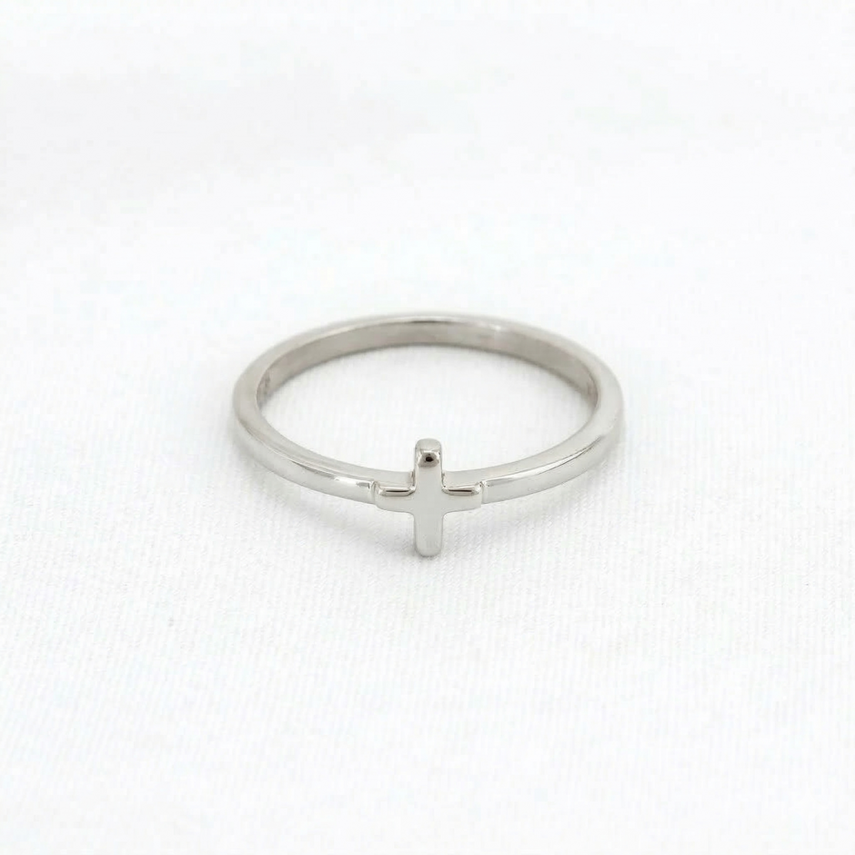 Minimalist Solid Gold Dainty Cross Christian Faith Ring