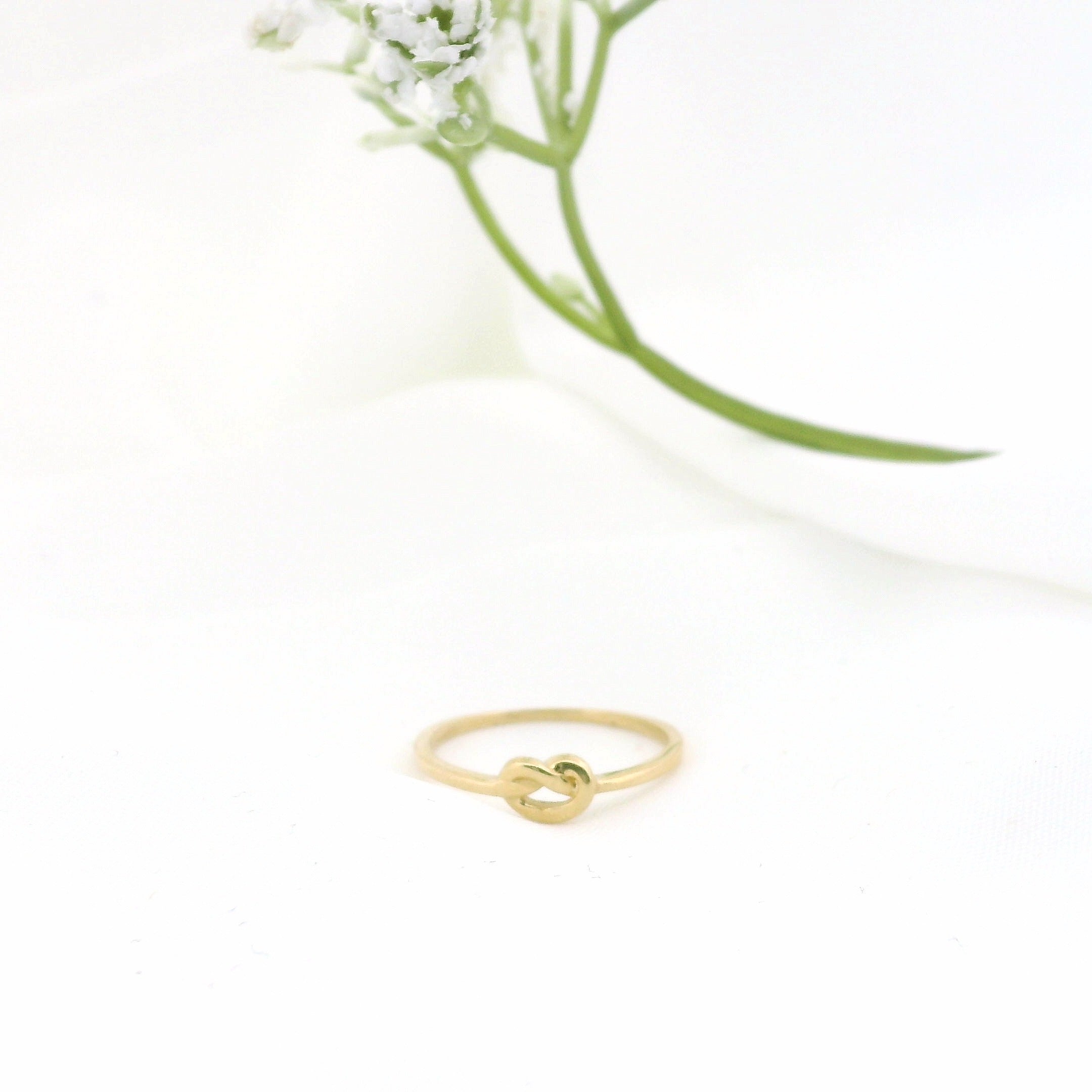 Minimalist Solid Gold Dainty True Knot Stacking Band Ring
