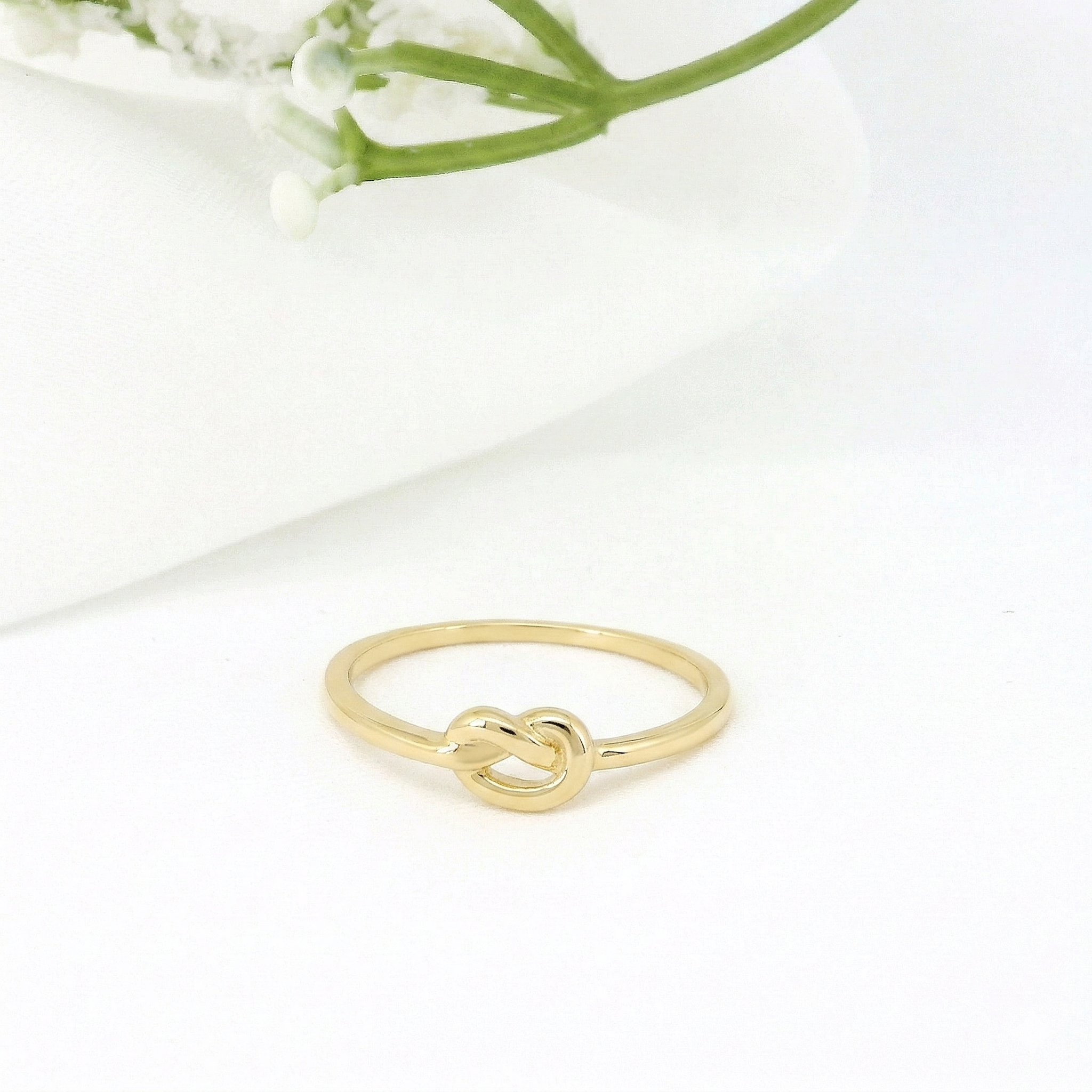 Minimalist Solid Gold Dainty True Knot Stacking Band Ring