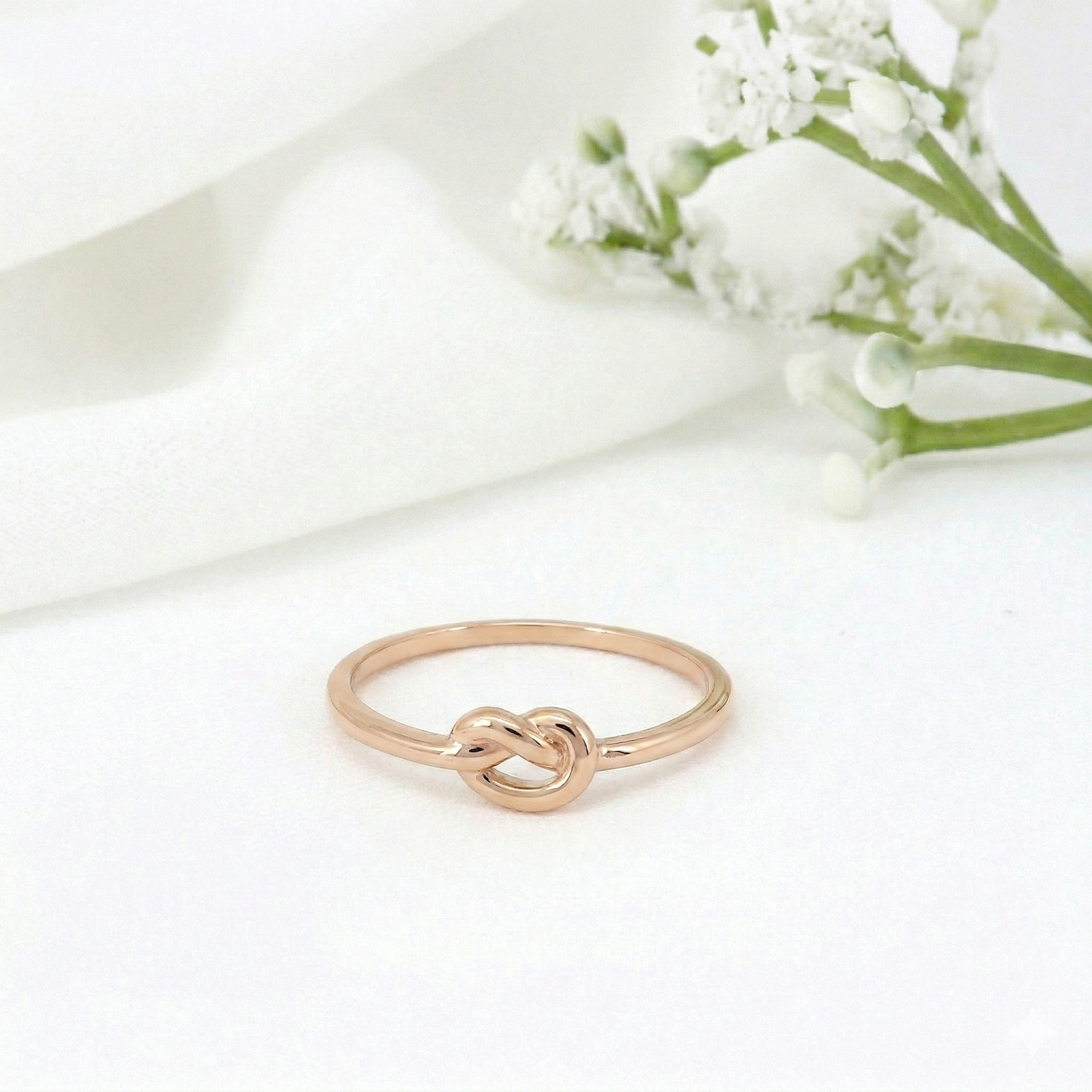 Minimalist Solid Gold Dainty True Knot Stacking Band Ring
